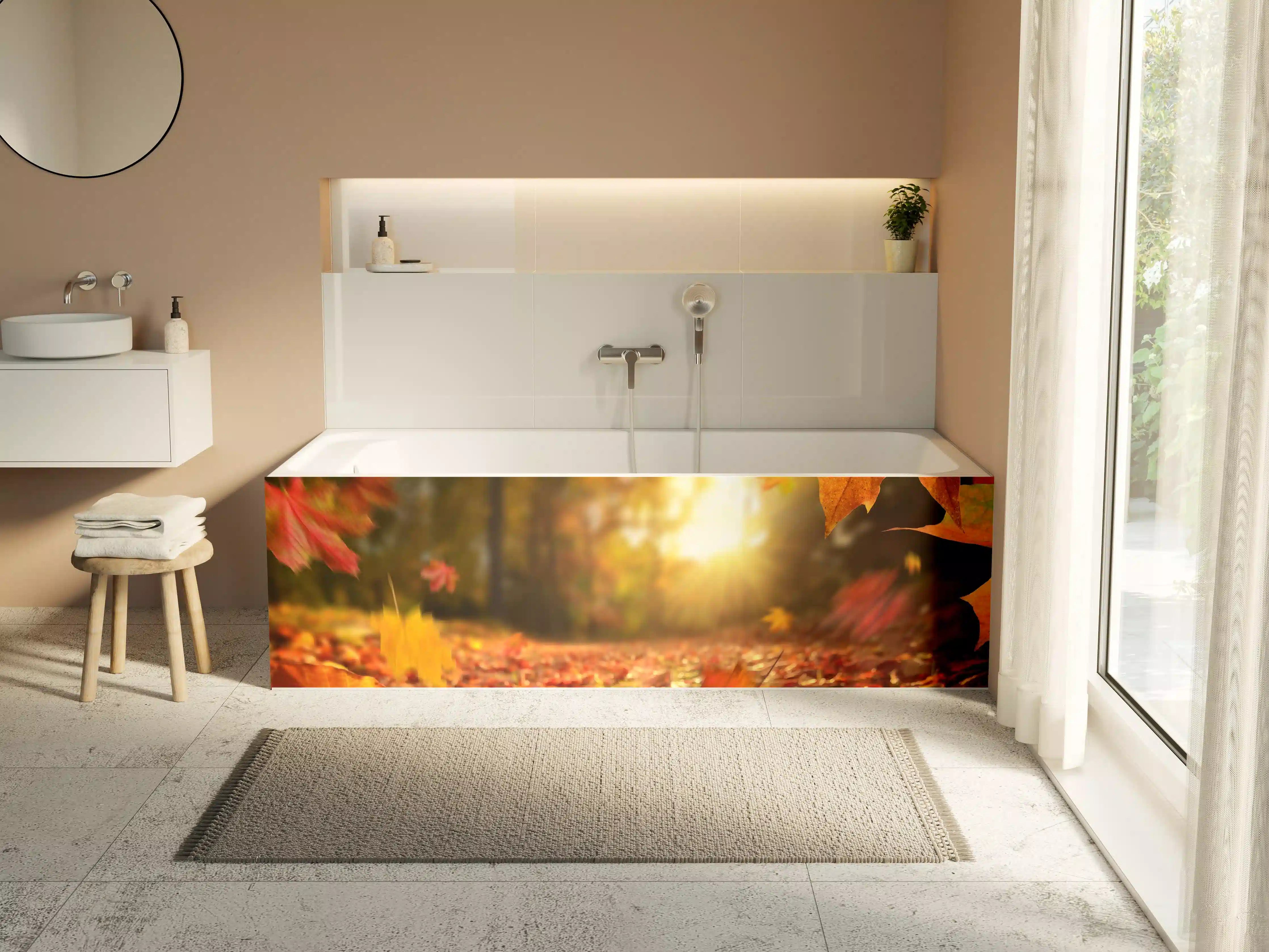 Badewannen-Rückwand - Fallende Blätter im Herbst