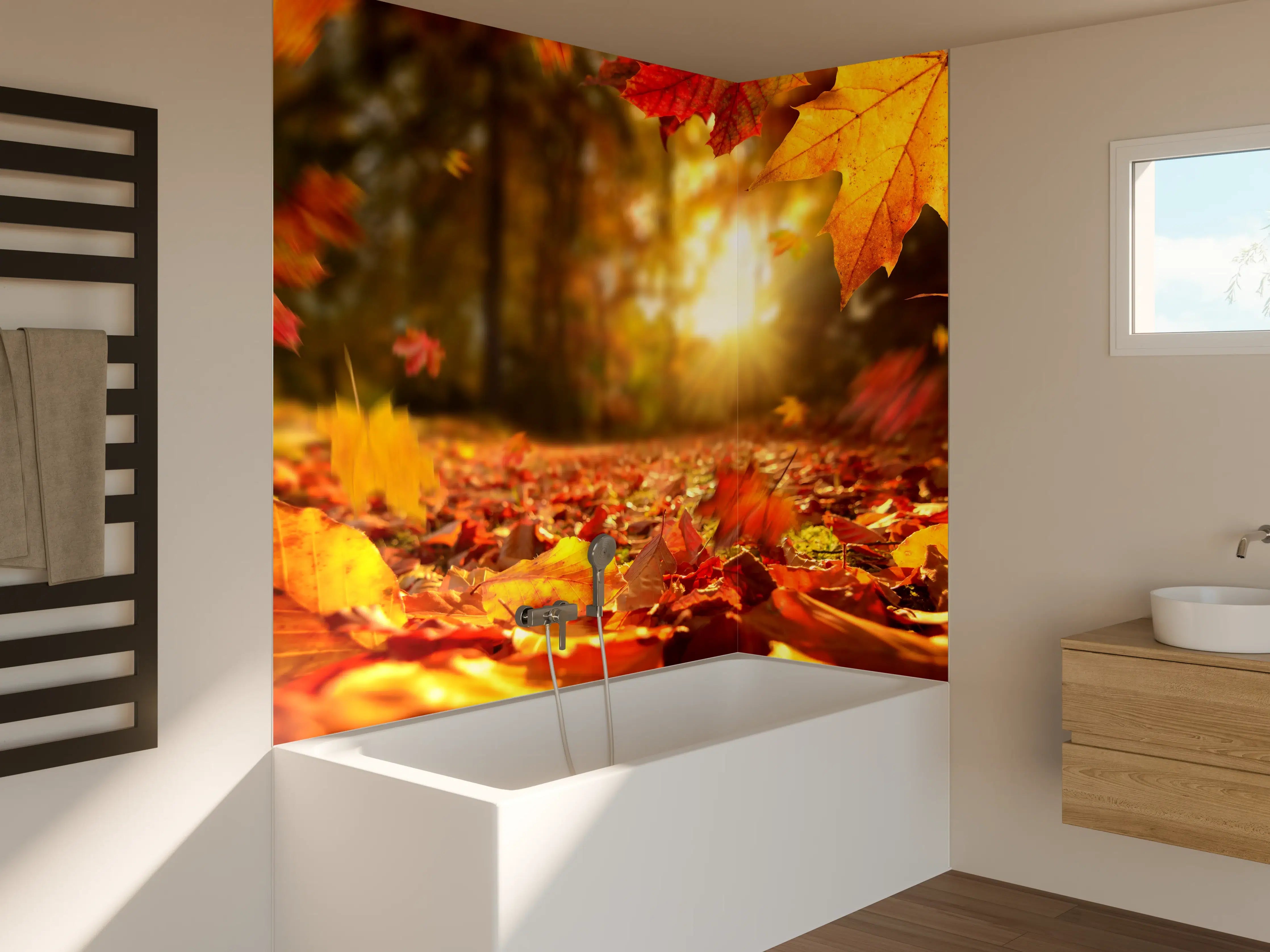Badewannen-Rückwand - Fallende Blätter im Herbst