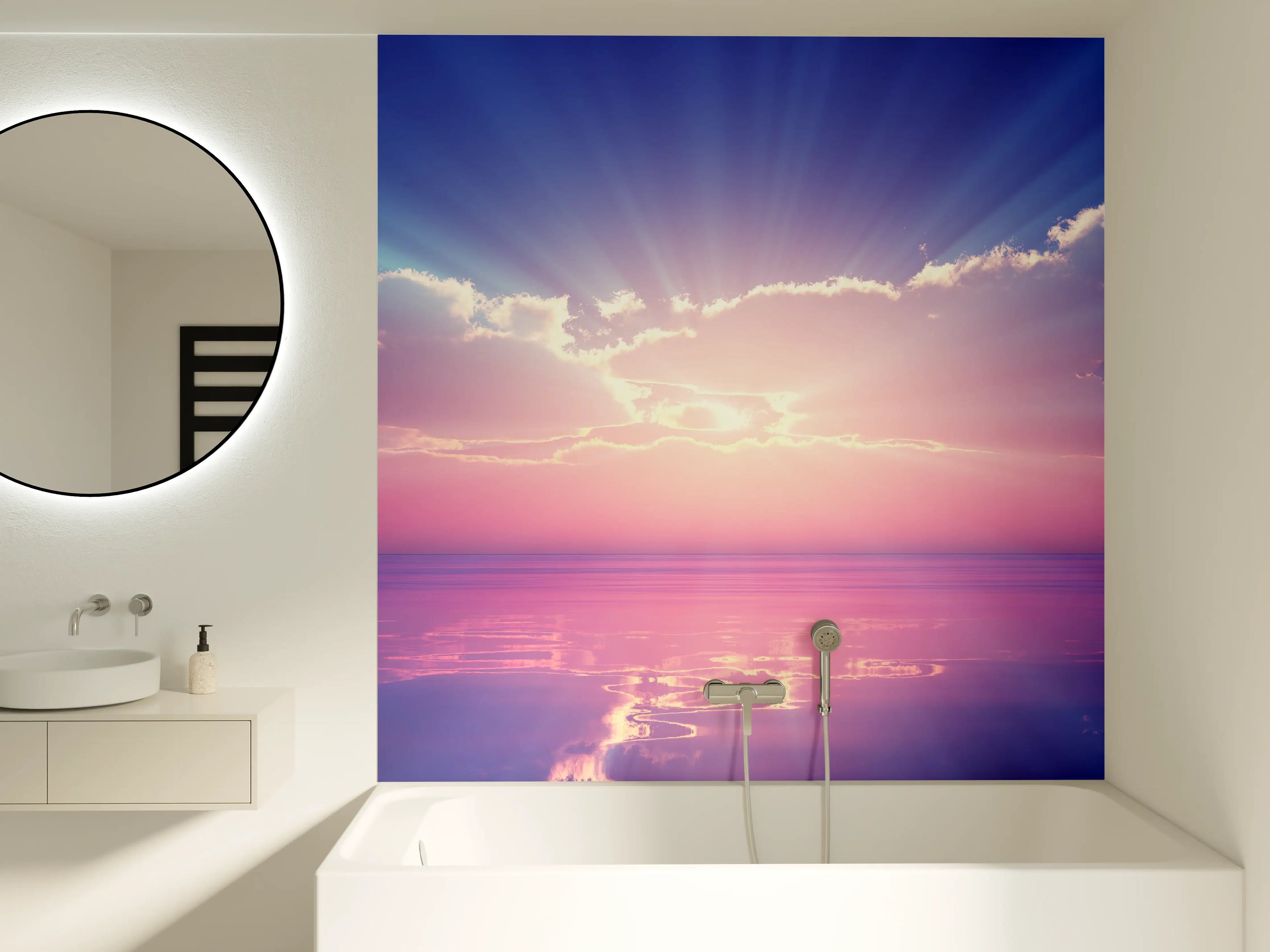 Badewannen-Rückwand - Fantasievoller Sonnenuntergang über dem Meer