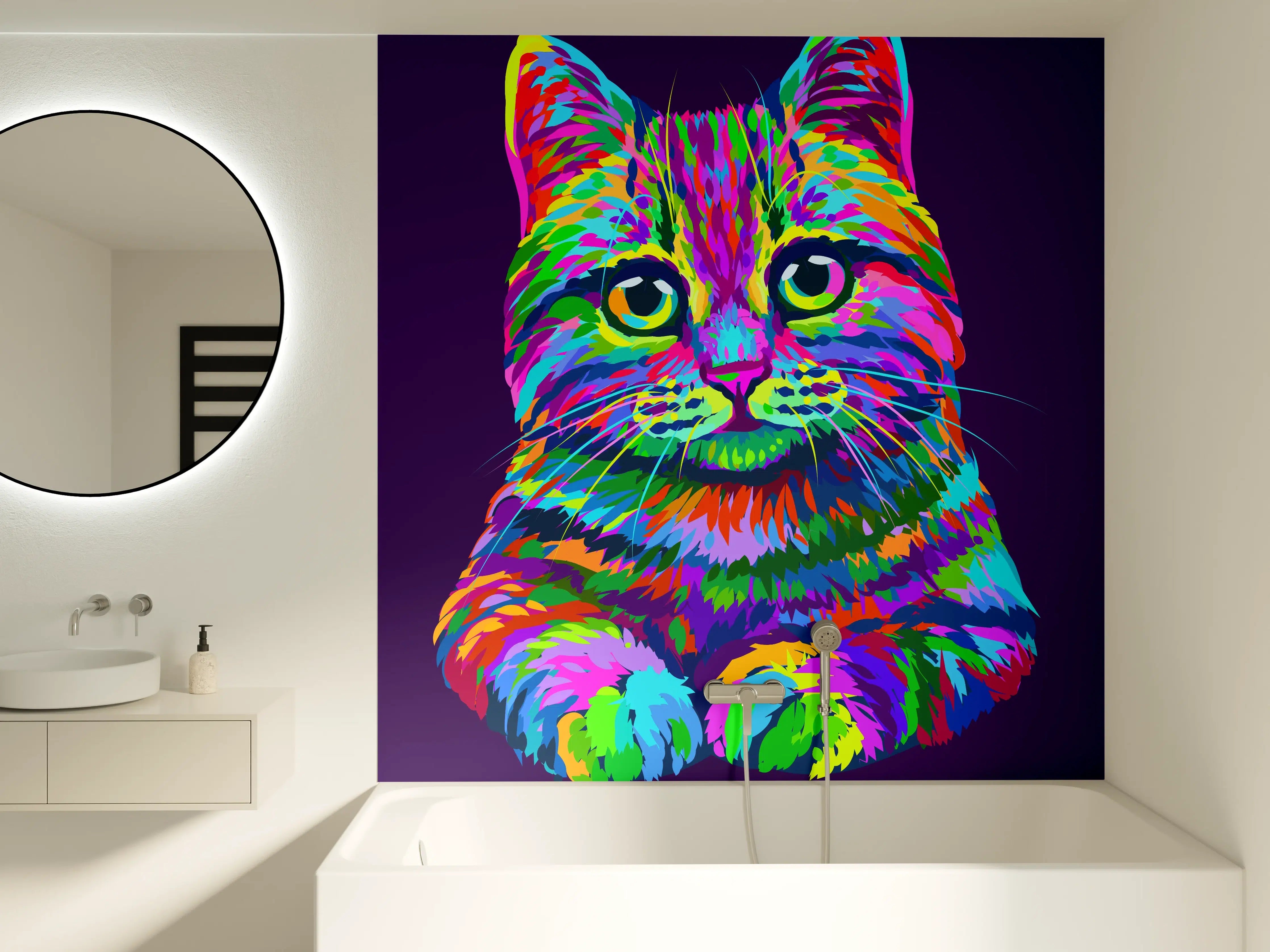 Badewannen-Rückwand - Farbenfrohe Neon-Katzen-Illustration