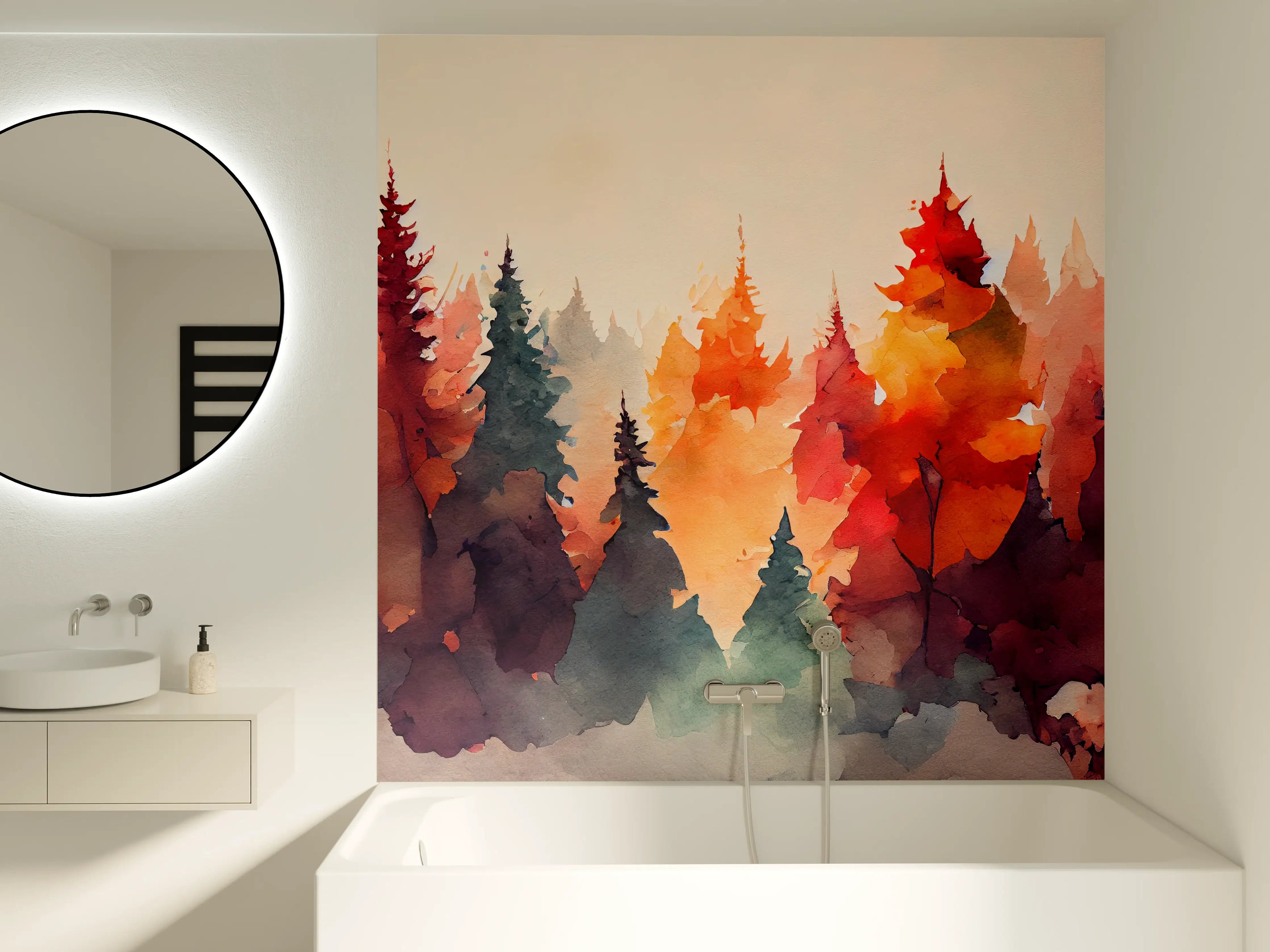 Badewannen-Rückwand - Farbenfroher Aquarell-Wald