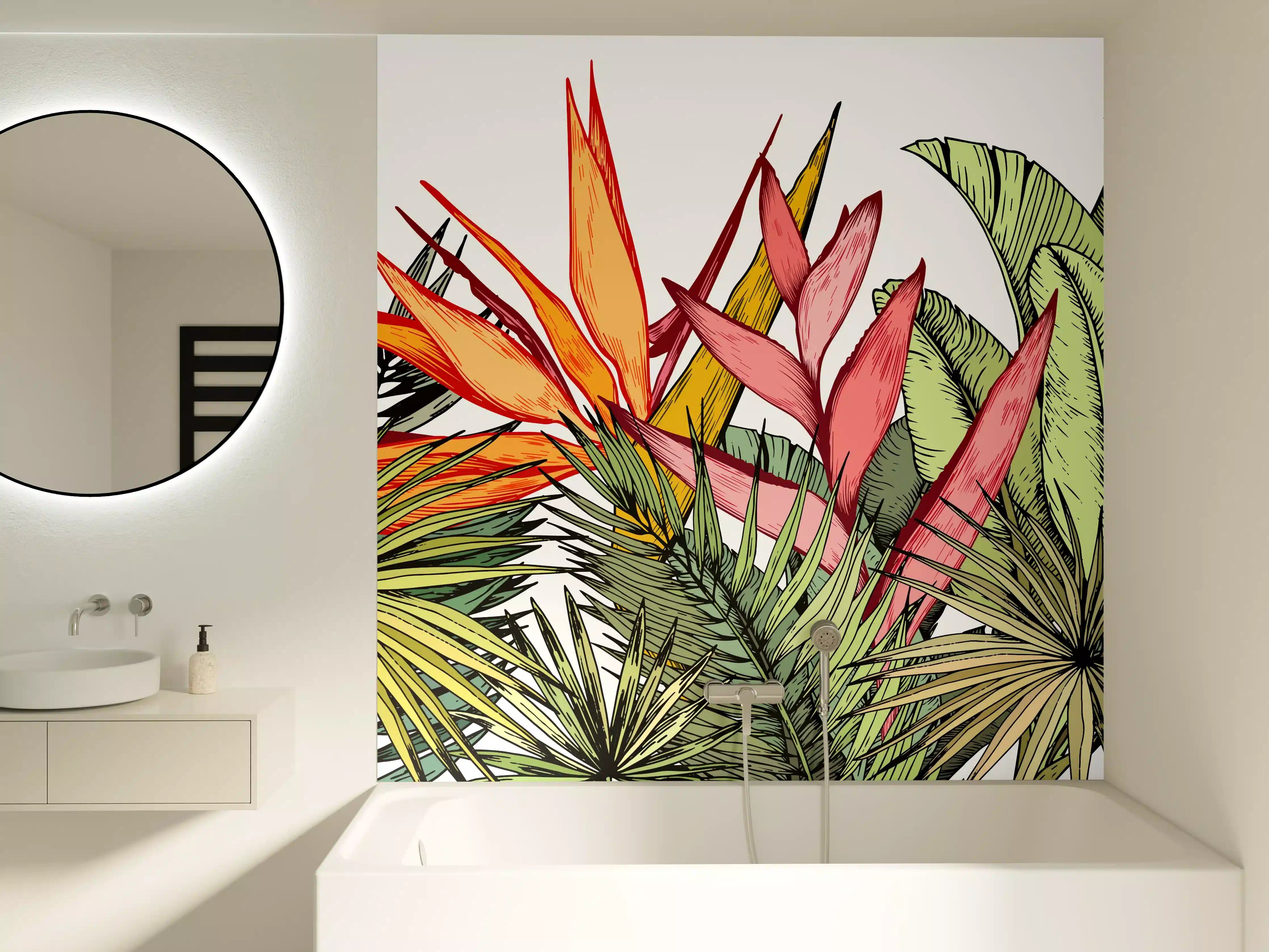 Badewannen-Rückwand - Farbenfroher Pflanzen-Print