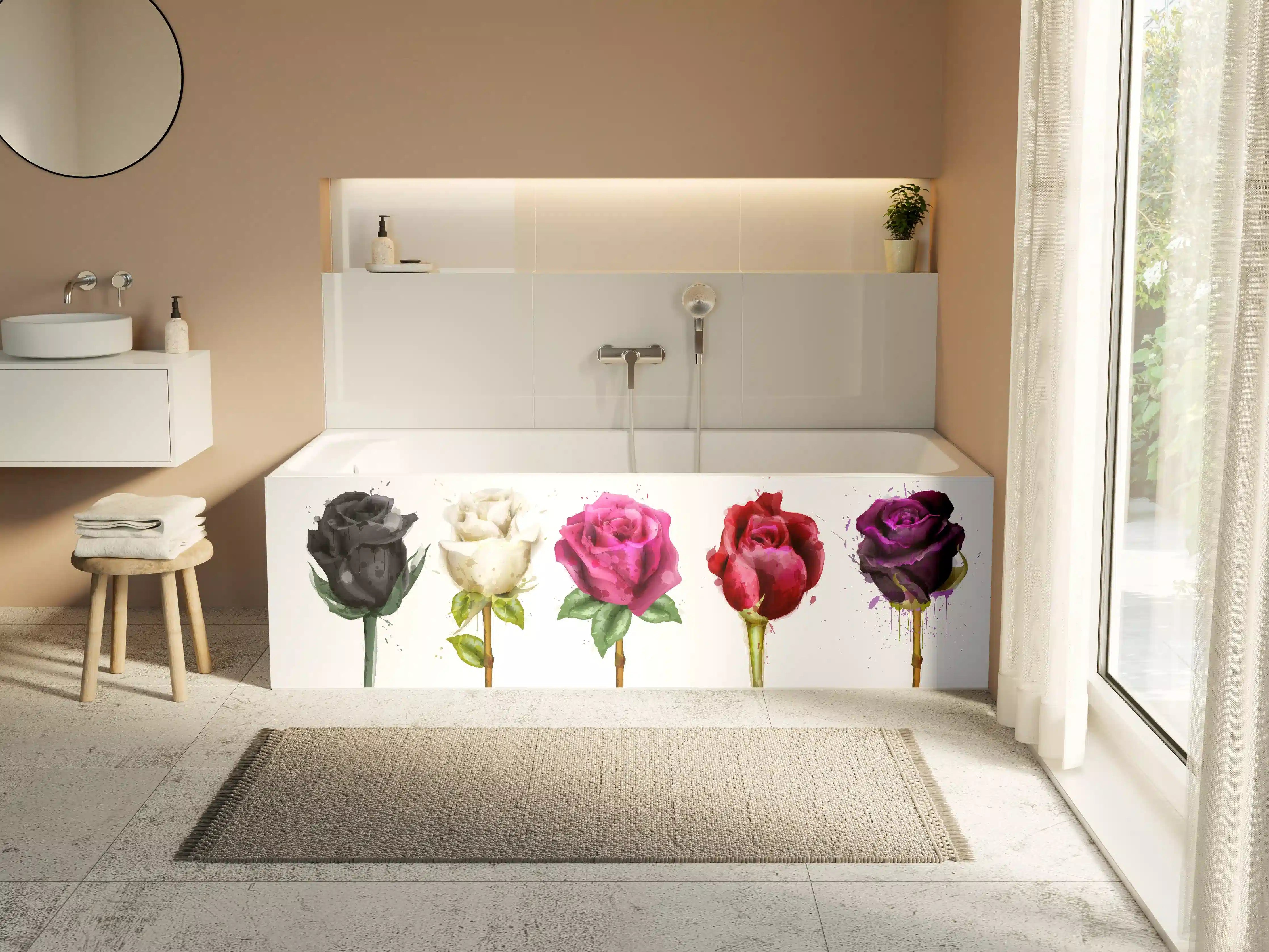 Badewannen-Rückwand - Farbenpracht Rosen Tropfen
