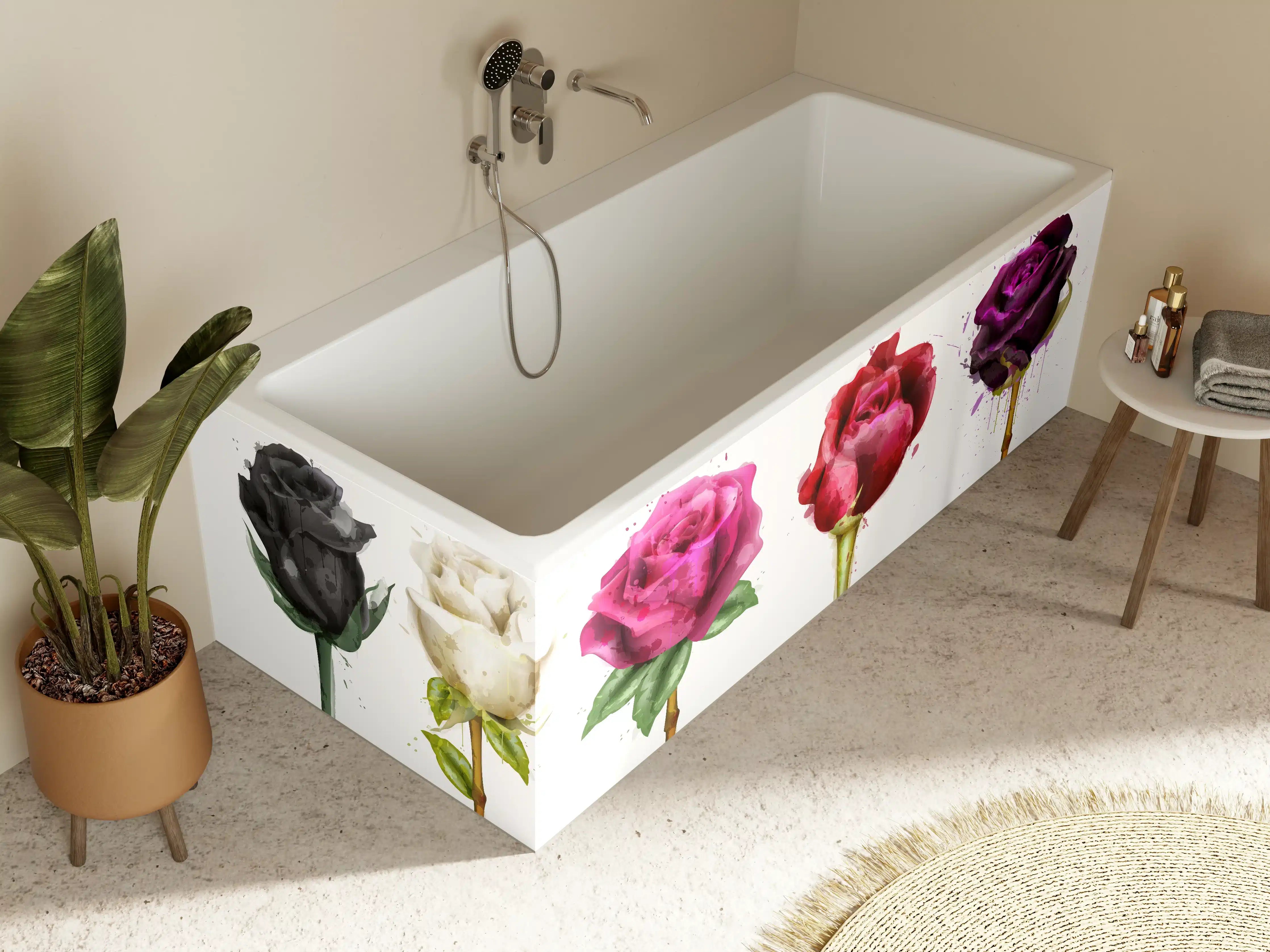 Badewannen-Rückwand - Farbenpracht Rosen Tropfen