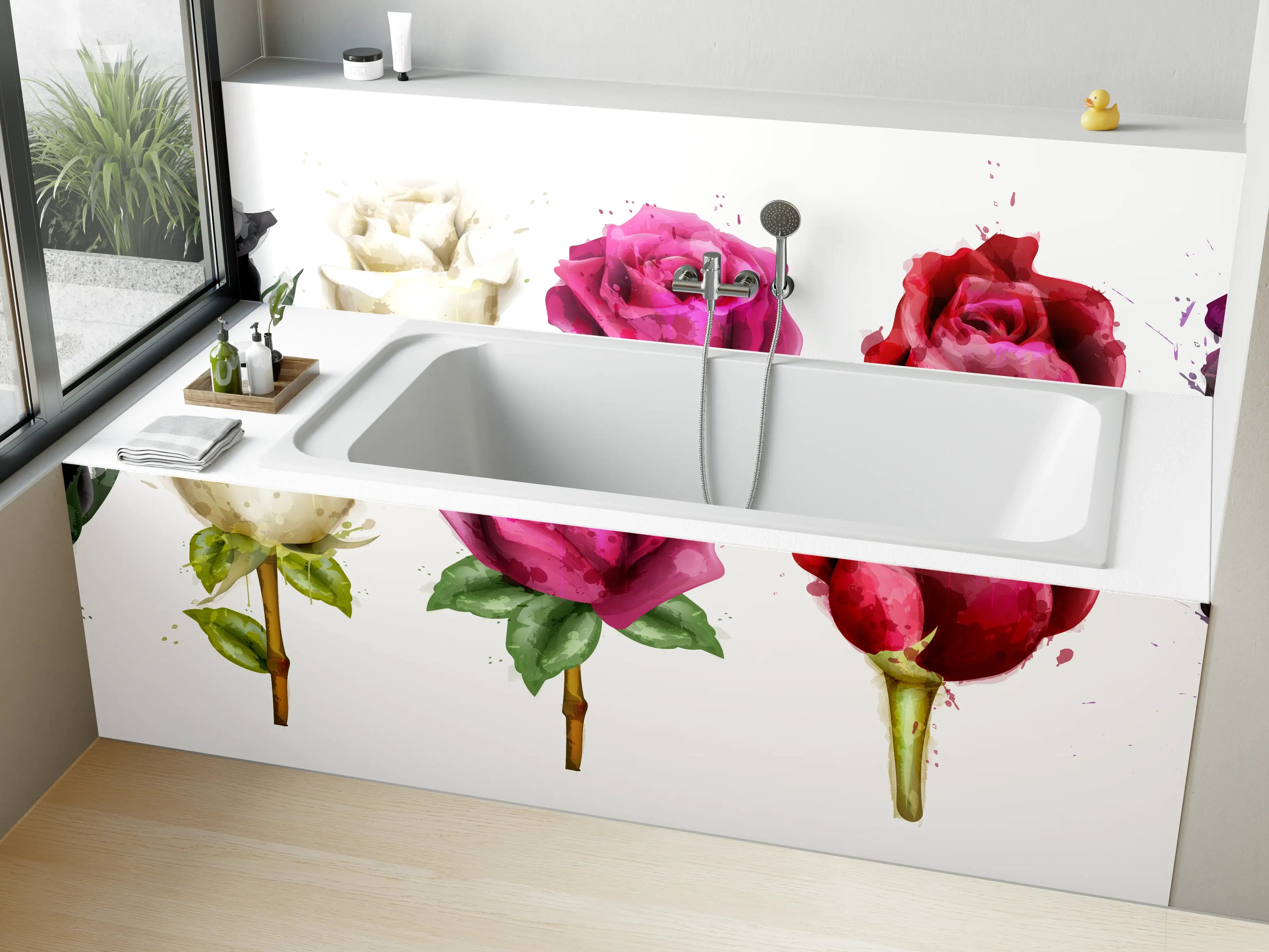 Badewannen-Rückwand - Farbenpracht Rosen Tropfen