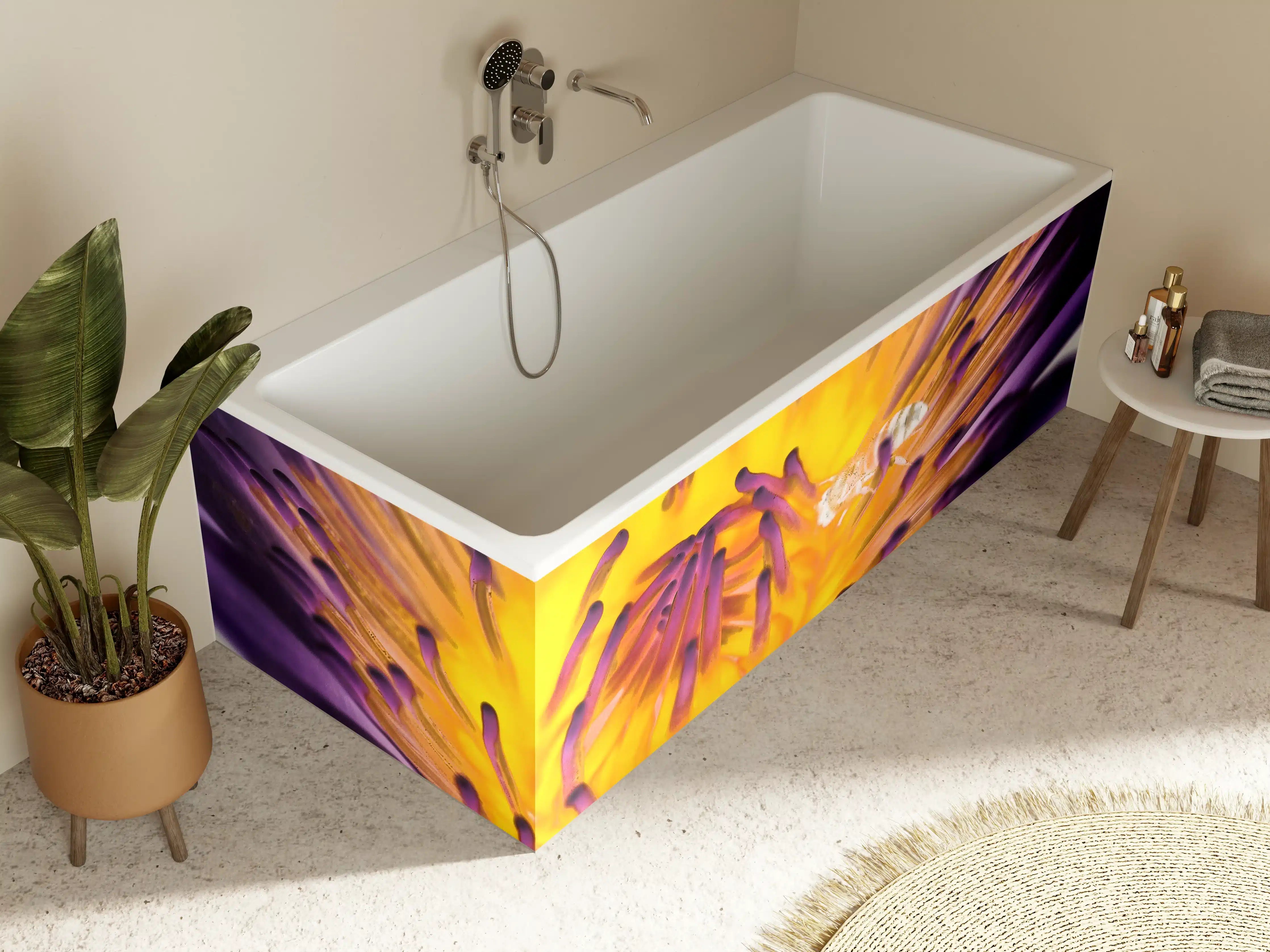 Badewannen-Rückwand - Farbenprächtige Wasserlilie Lila-Gelb