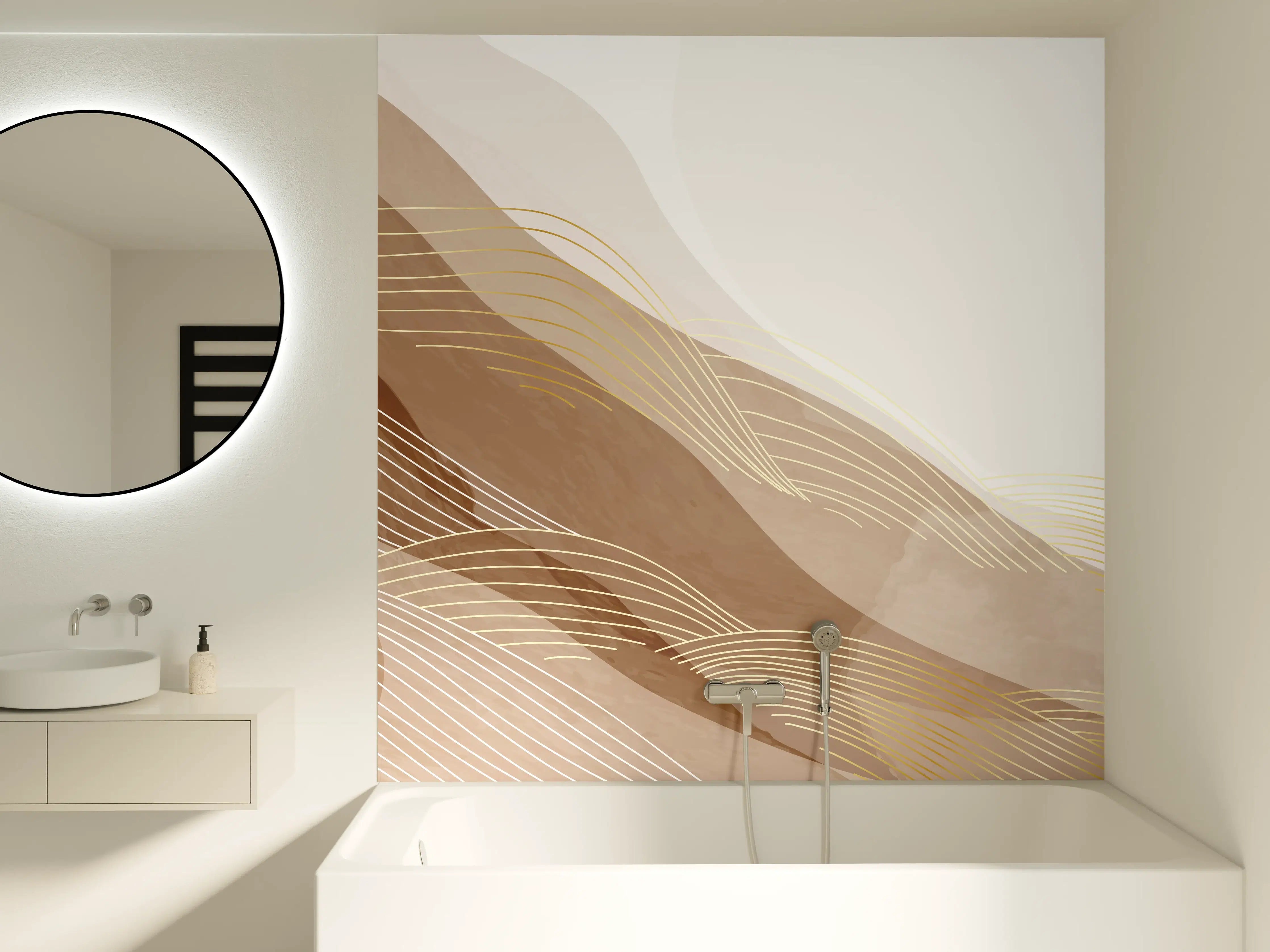 Badewannen-Rückwand - Feine Grau- und Beigetöne in abstrakter Kunst