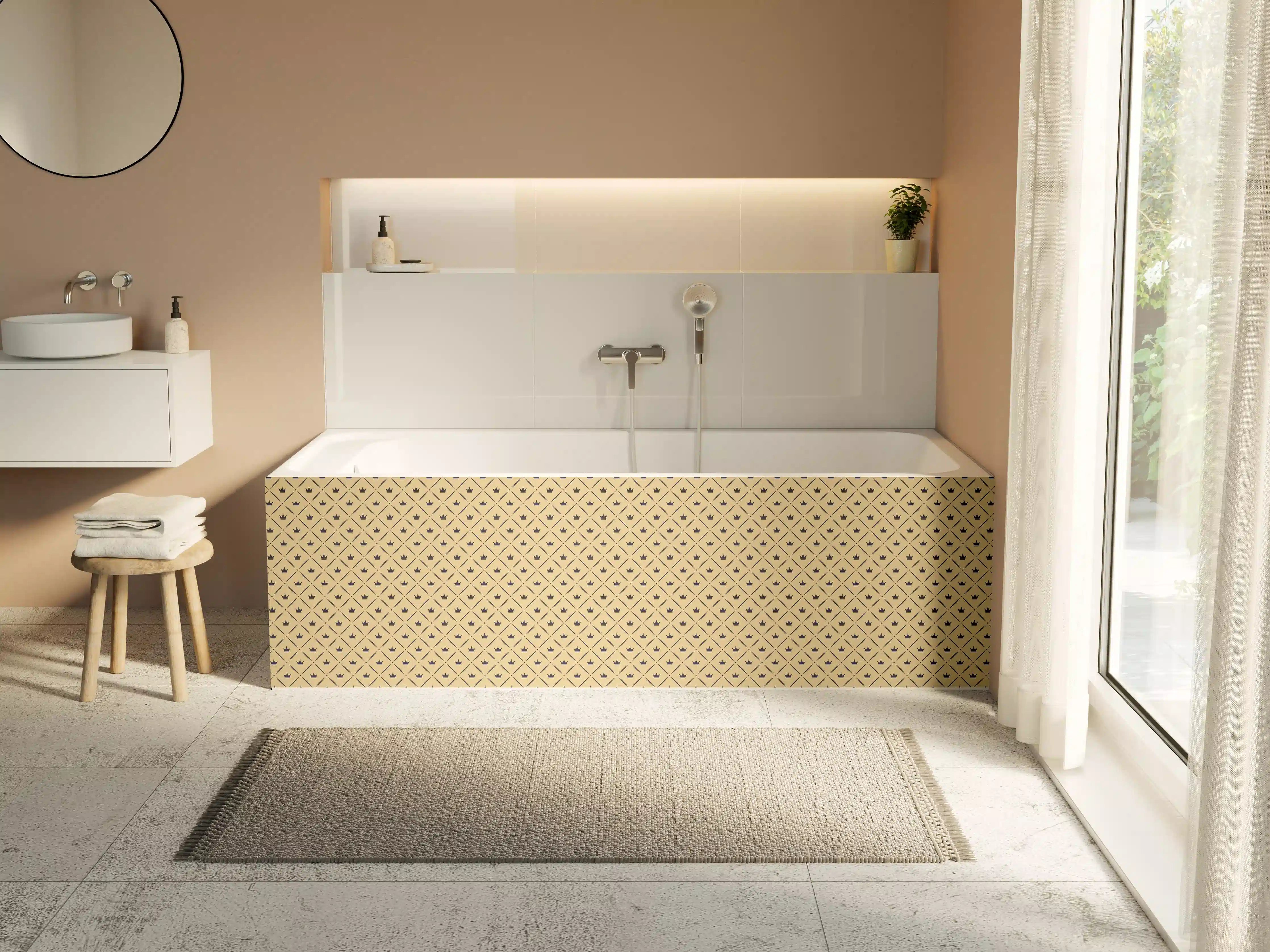 Badewannen-Rückwand - Feines geometrisches Muster in Gold und Grautönen