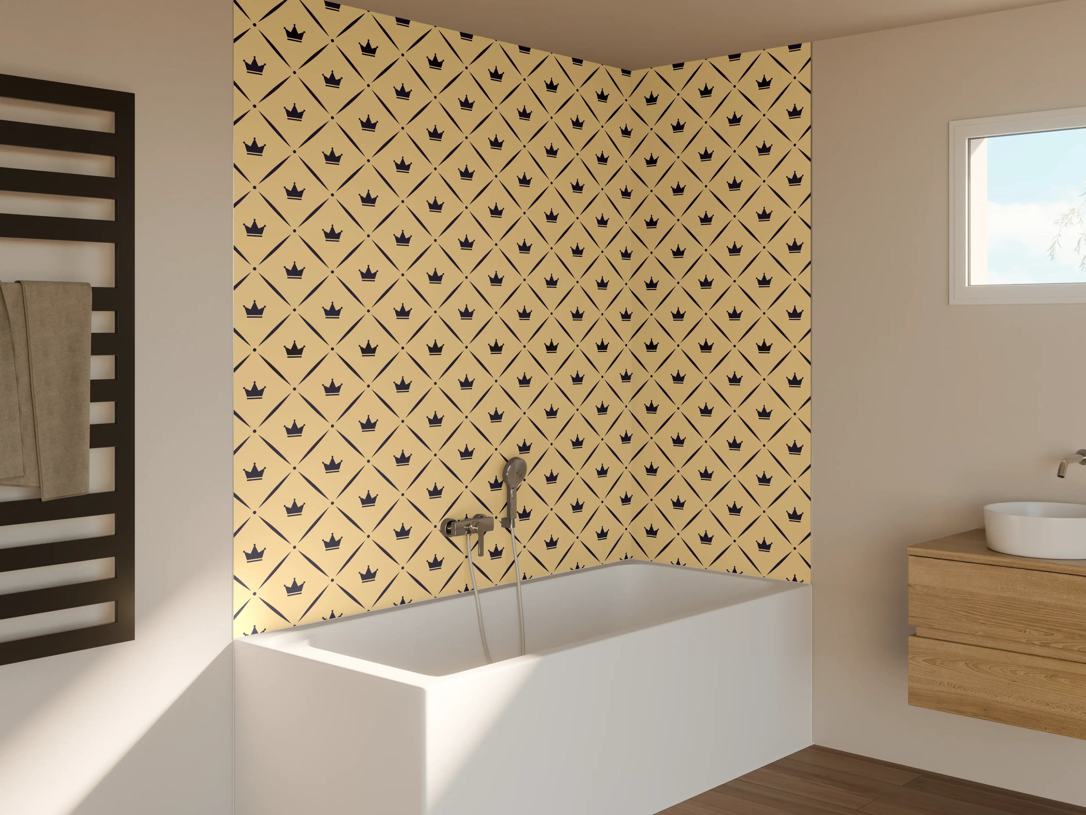 Badewannen-Rückwand - Feines geometrisches Muster in Gold und Grautönen