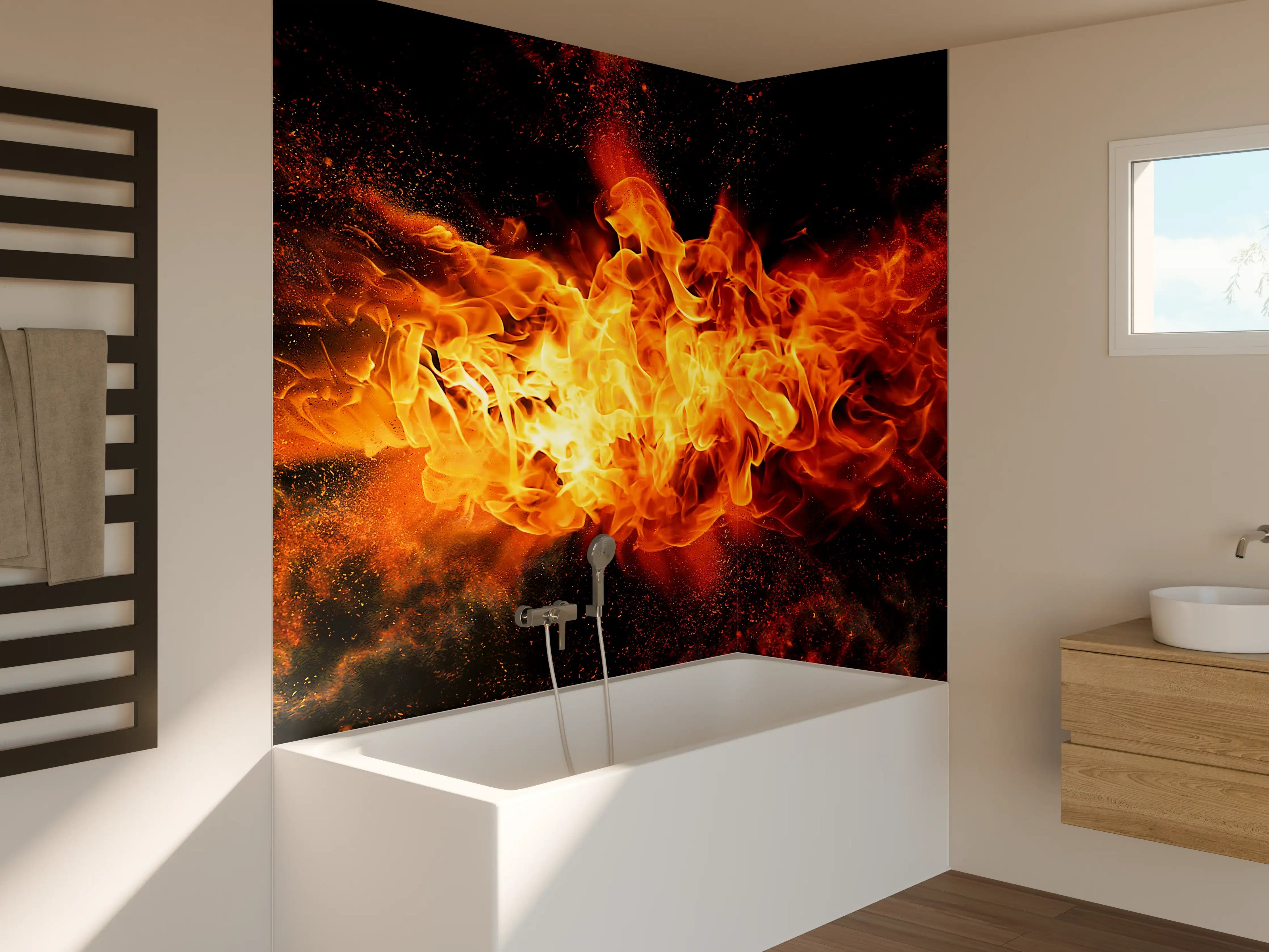 Badewannen-Rückwand - Feurige Flammen-Explosion