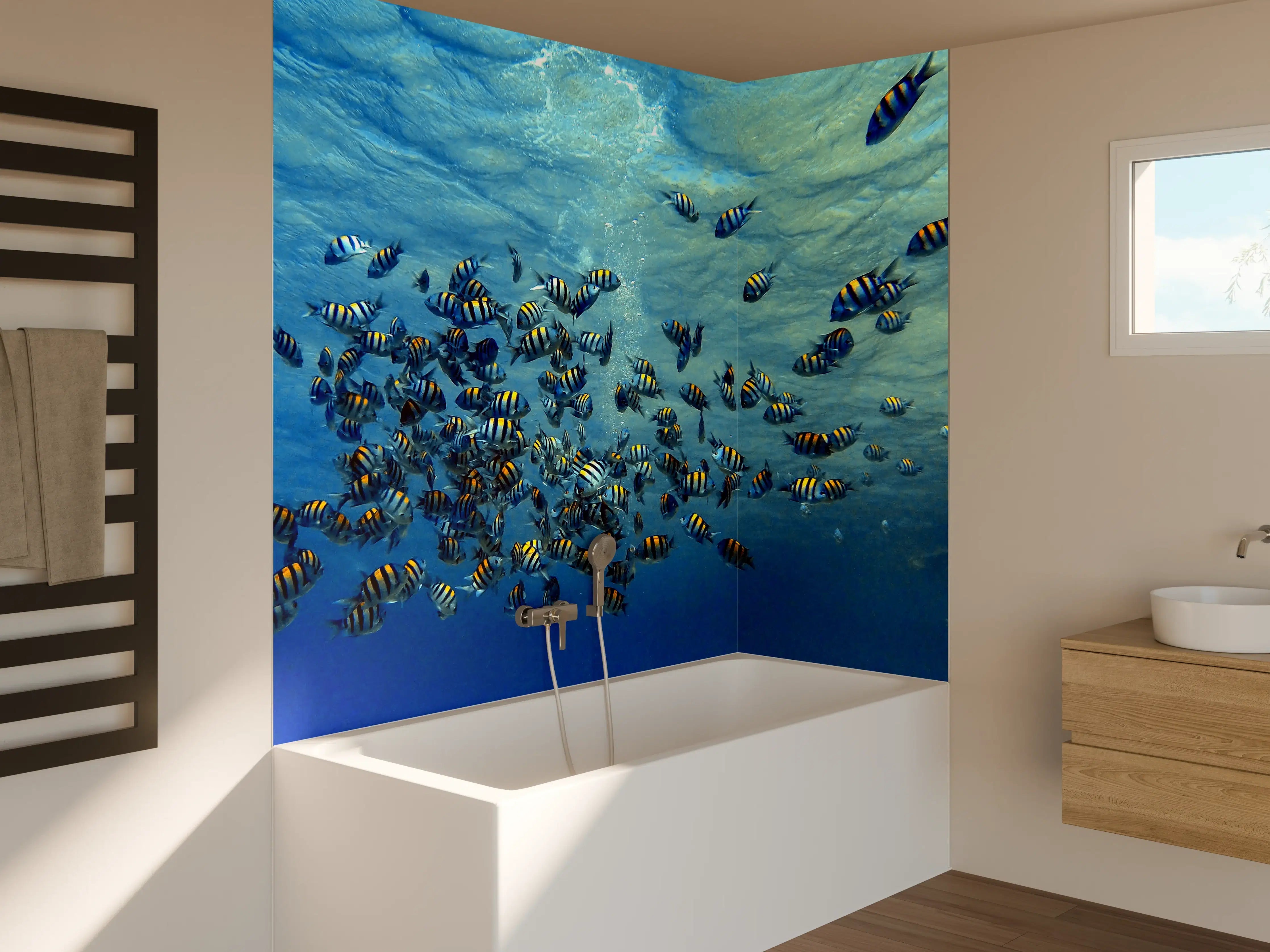 Badewannen-Rückwand - Fische im klarem Meer