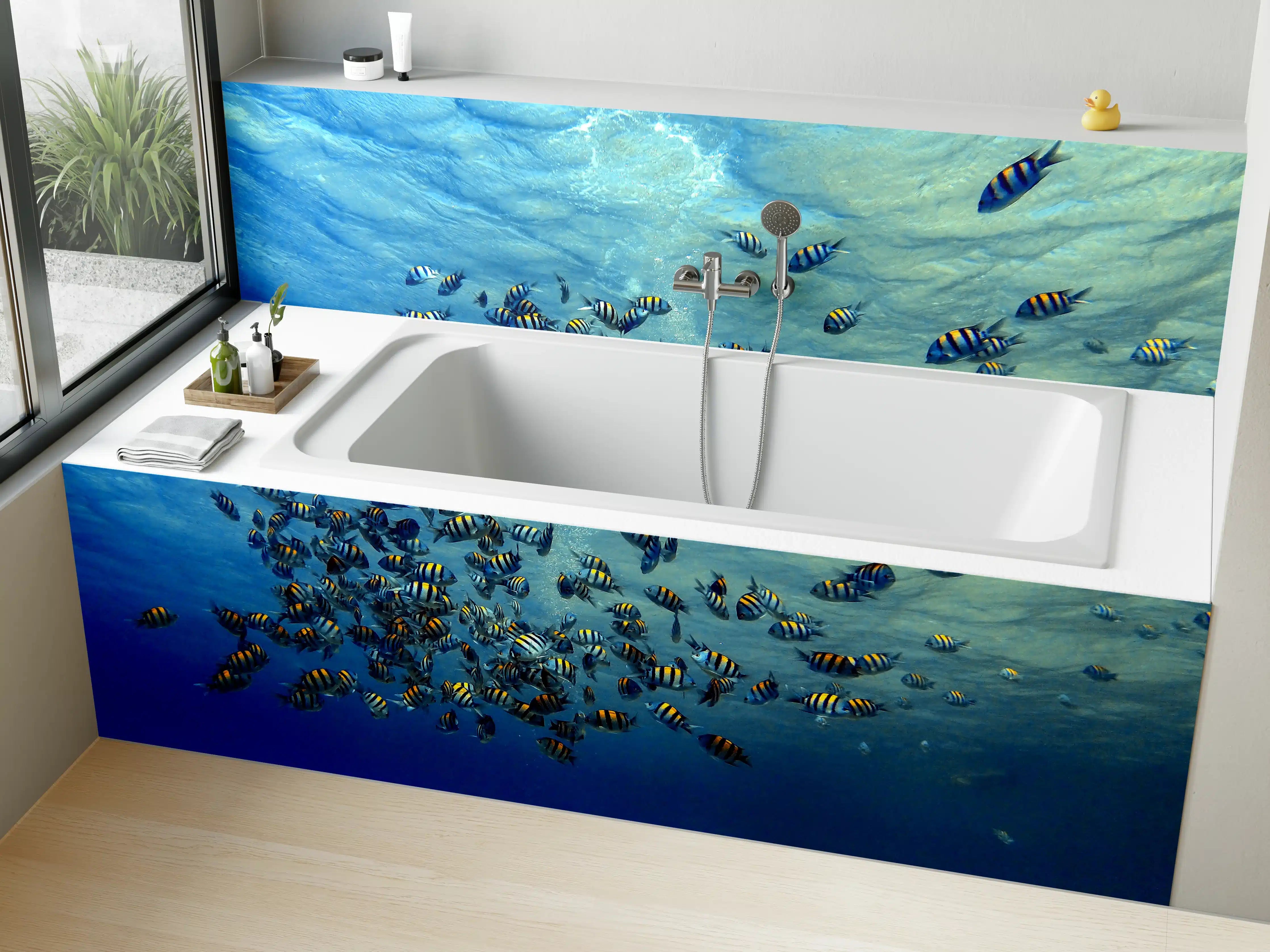 Badewannen-Rückwand - Fische im klarem Meer
