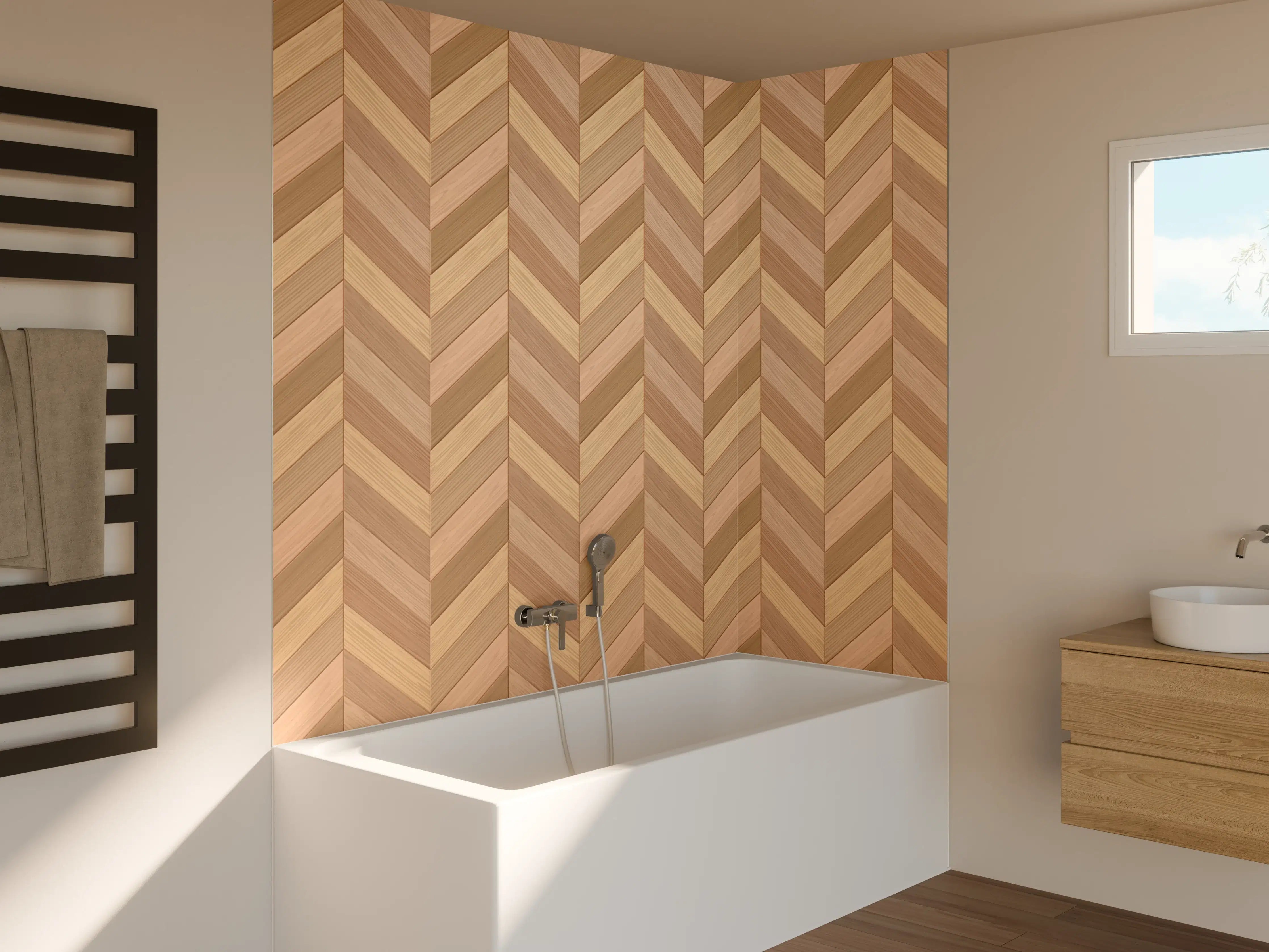 Badewannen-Rückwand - Fischgrät Parkett Braun