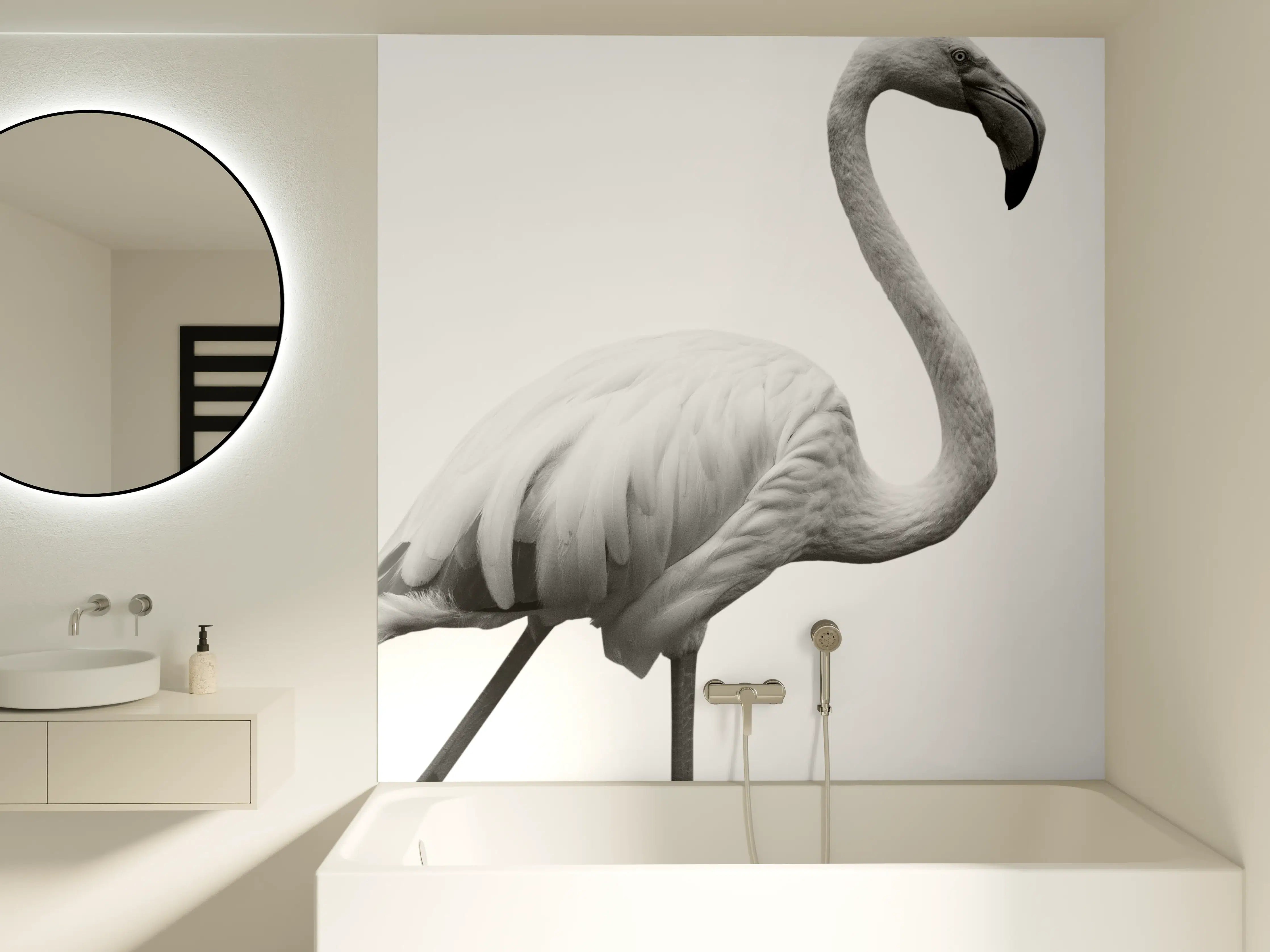 Badewannen-Rückwand - Flamingo - schwarz-weiß