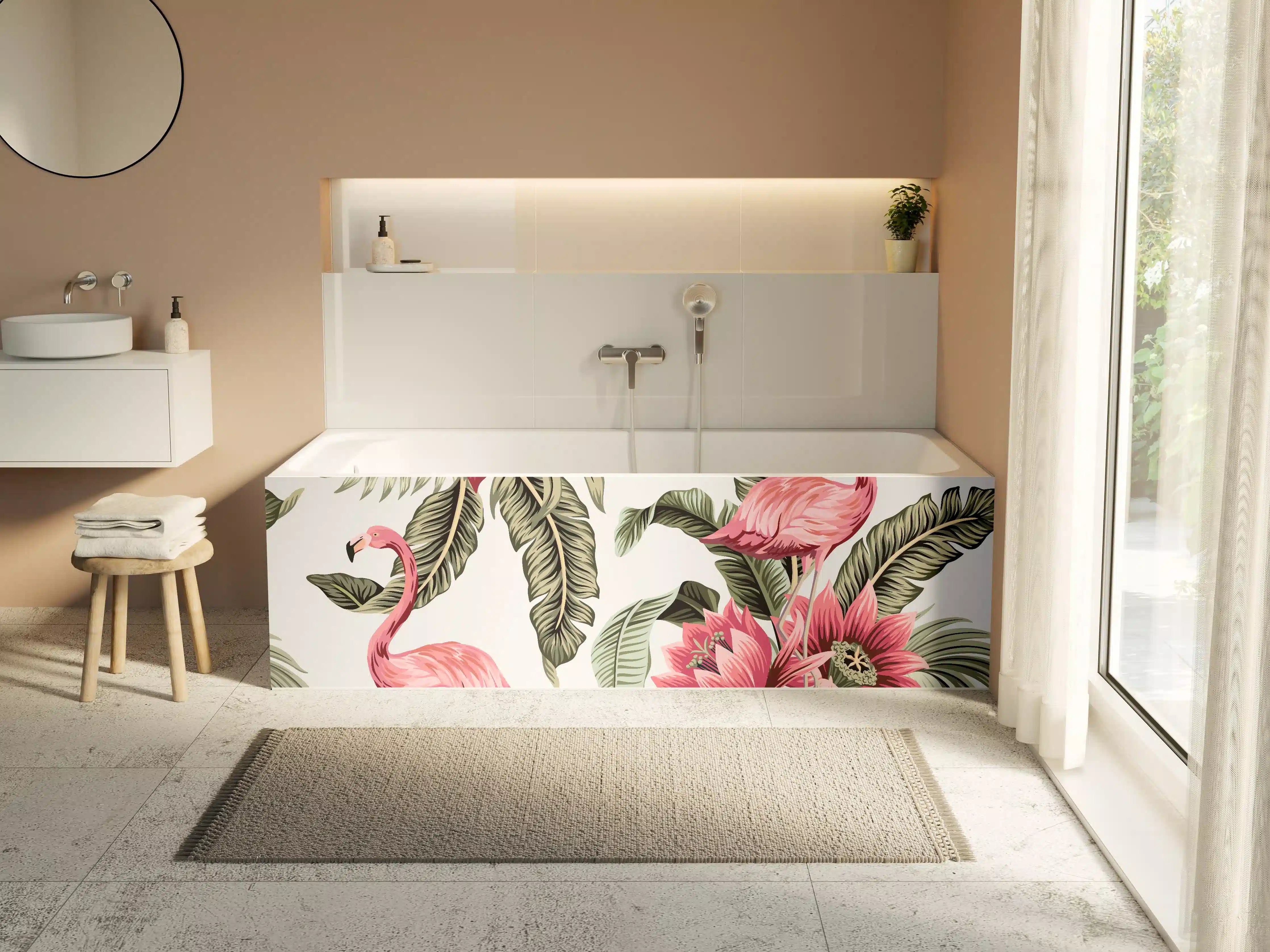 Badewannen-Rückwand - Flamingo & Tropenblumen Muster
