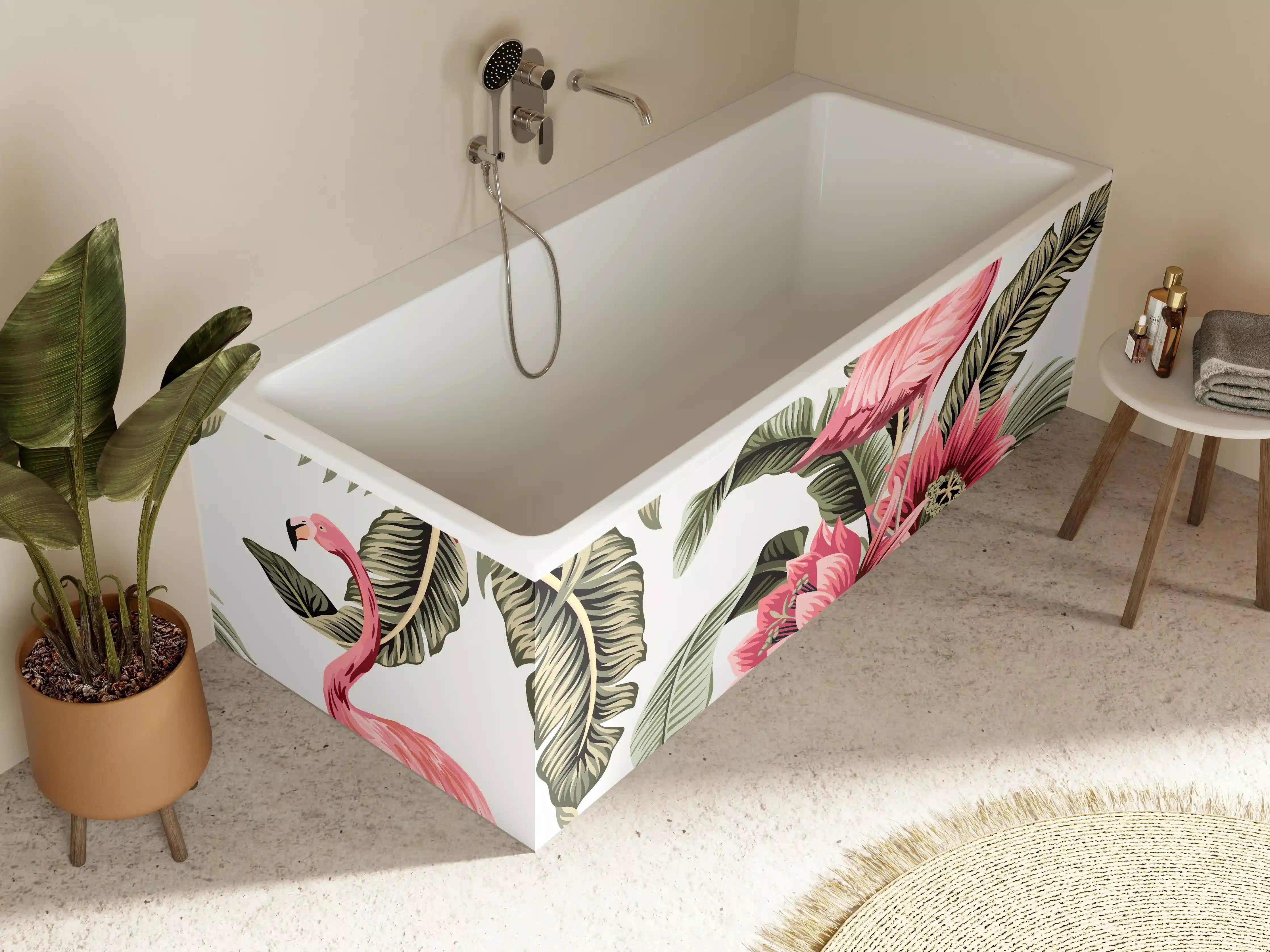 Badewannen-Rückwand - Flamingo & Tropenblumen Muster