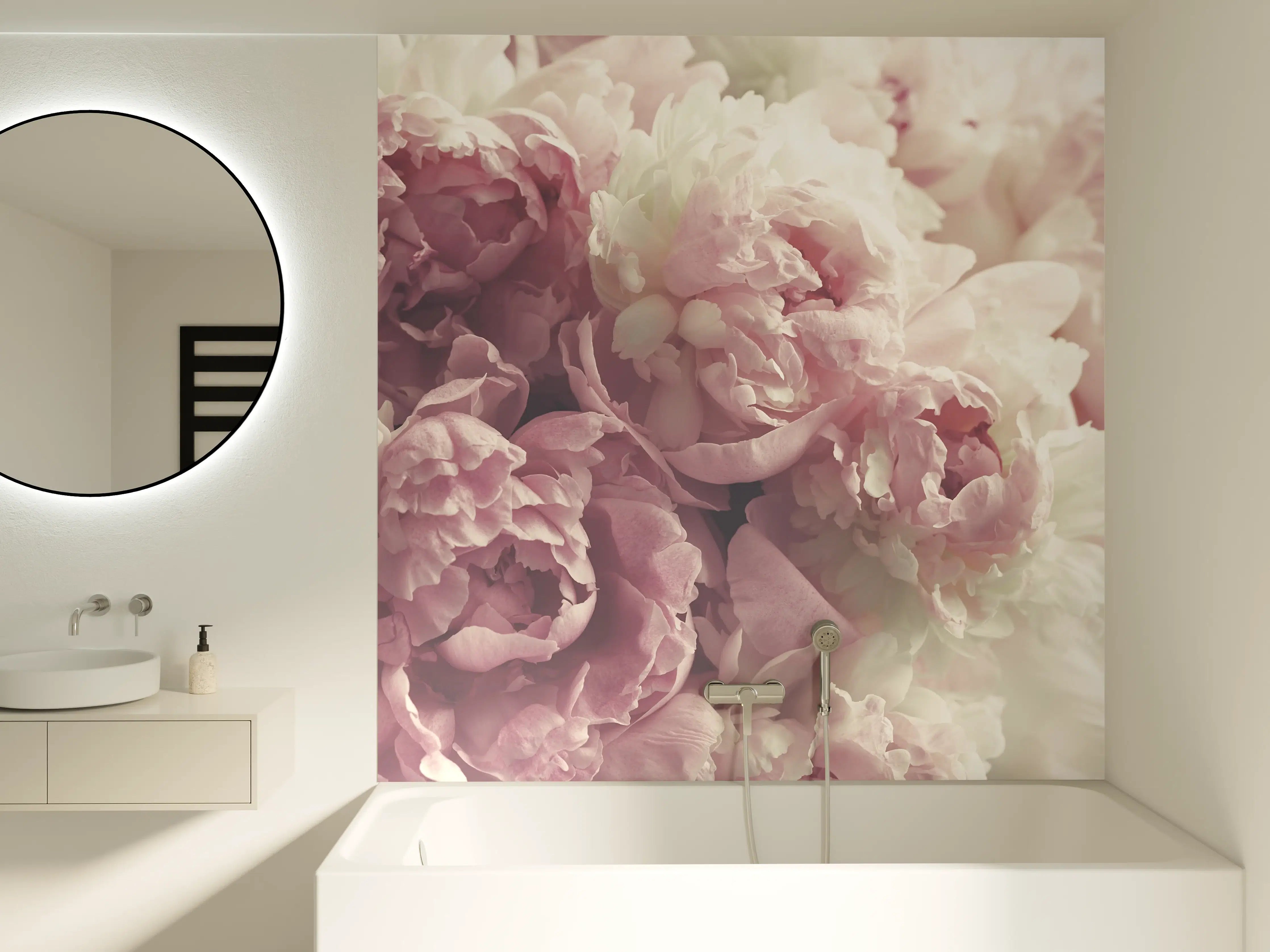 Badewannen-Rückwand - Flauschige rosa Pfingstrosen - Vintage