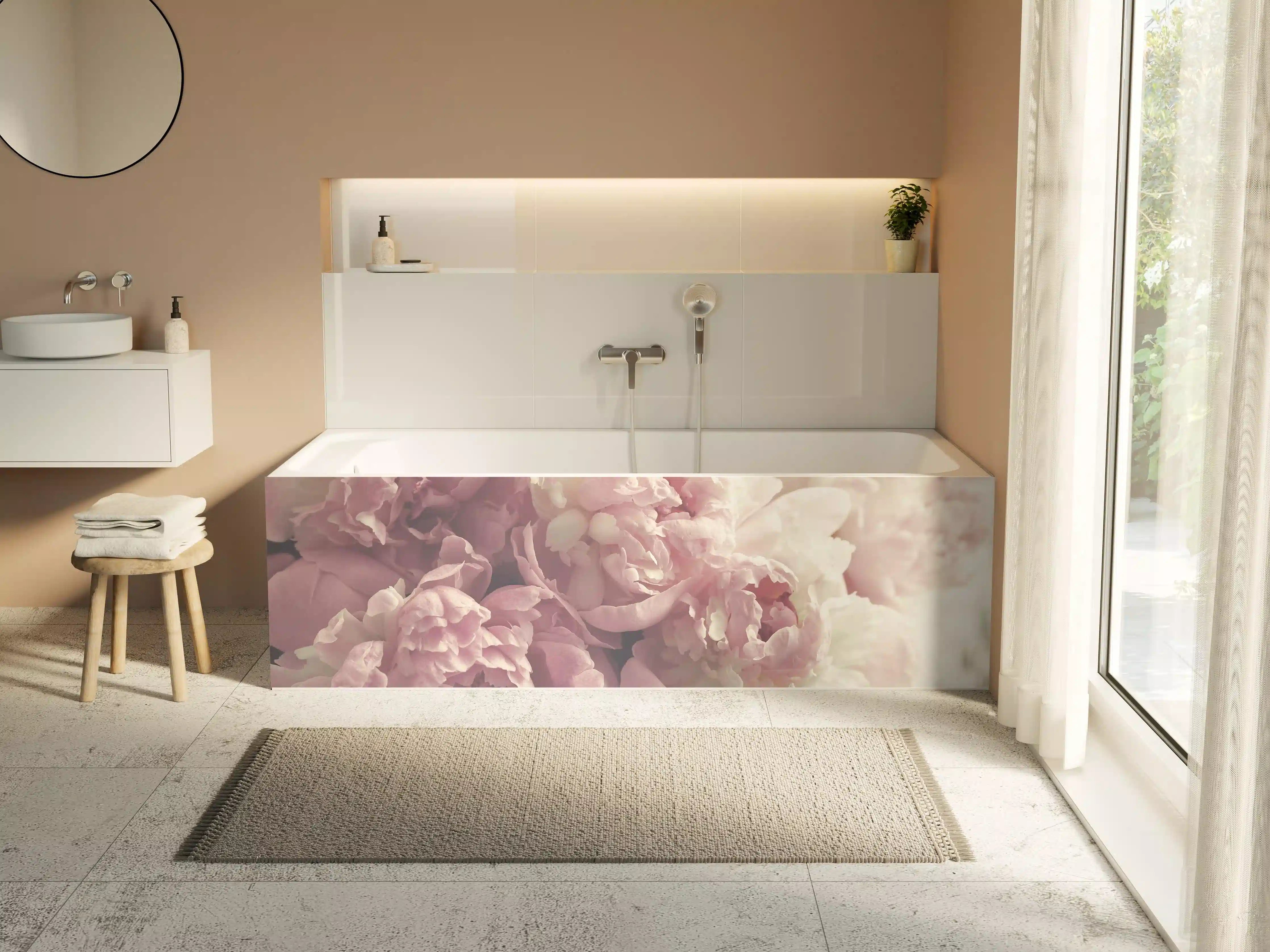 Badewannen-Rückwand - Flauschige rosa Pfingstrosen - Vintage