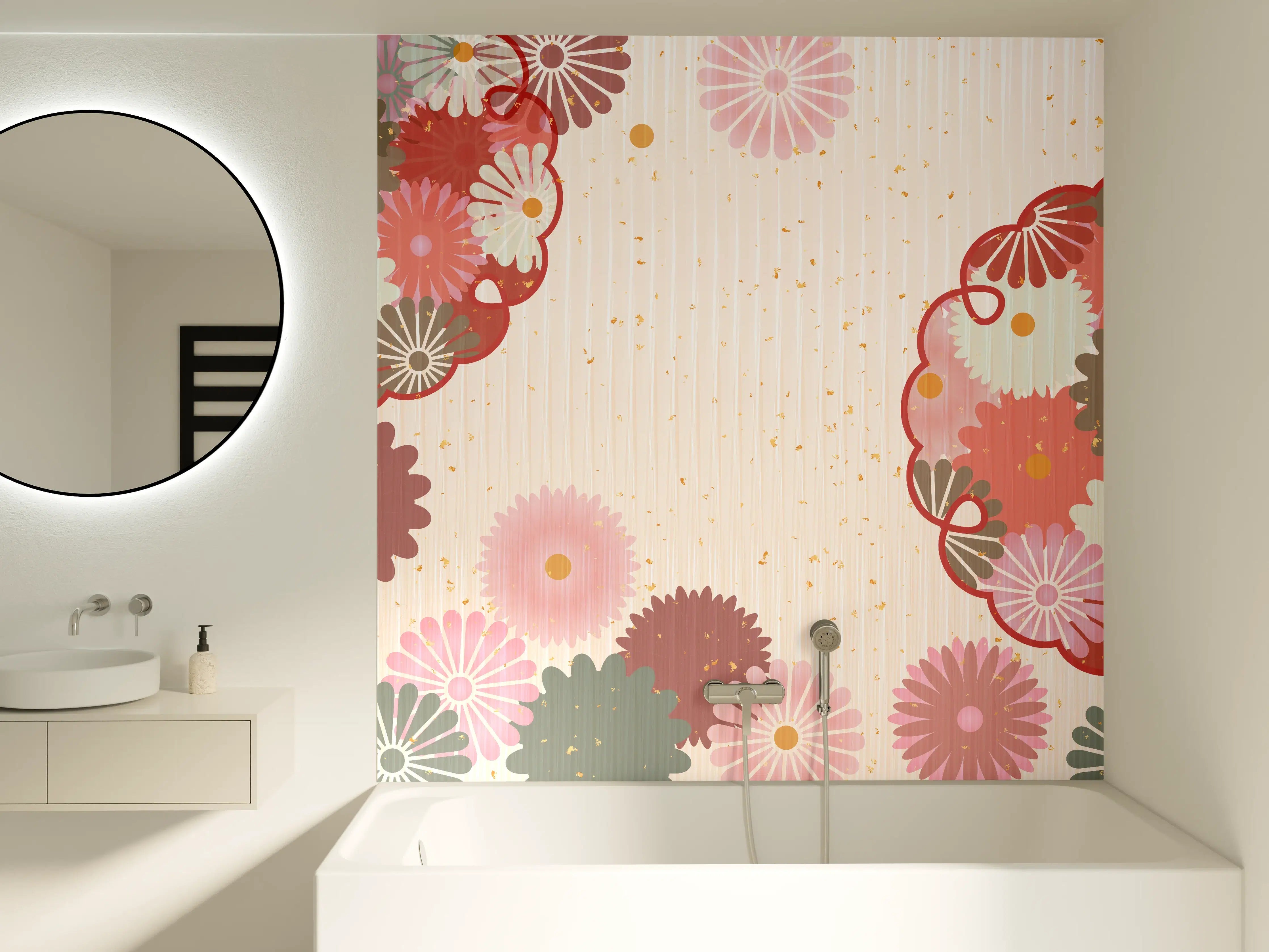 Badewannen-Rückwand - Floral Blumenmuster Beige Rot