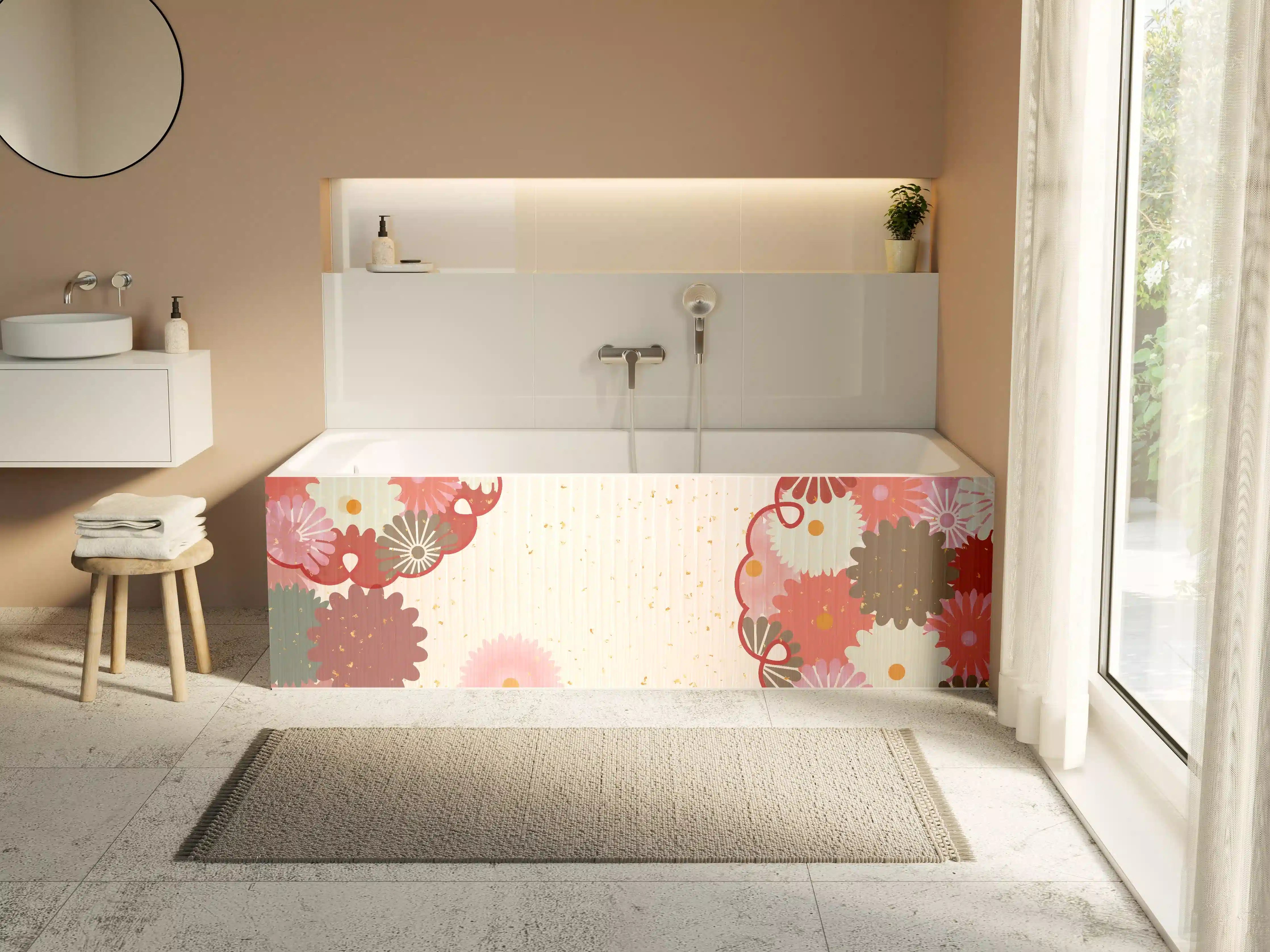 Badewannen-Rückwand - Floral Blumenmuster Beige Rot