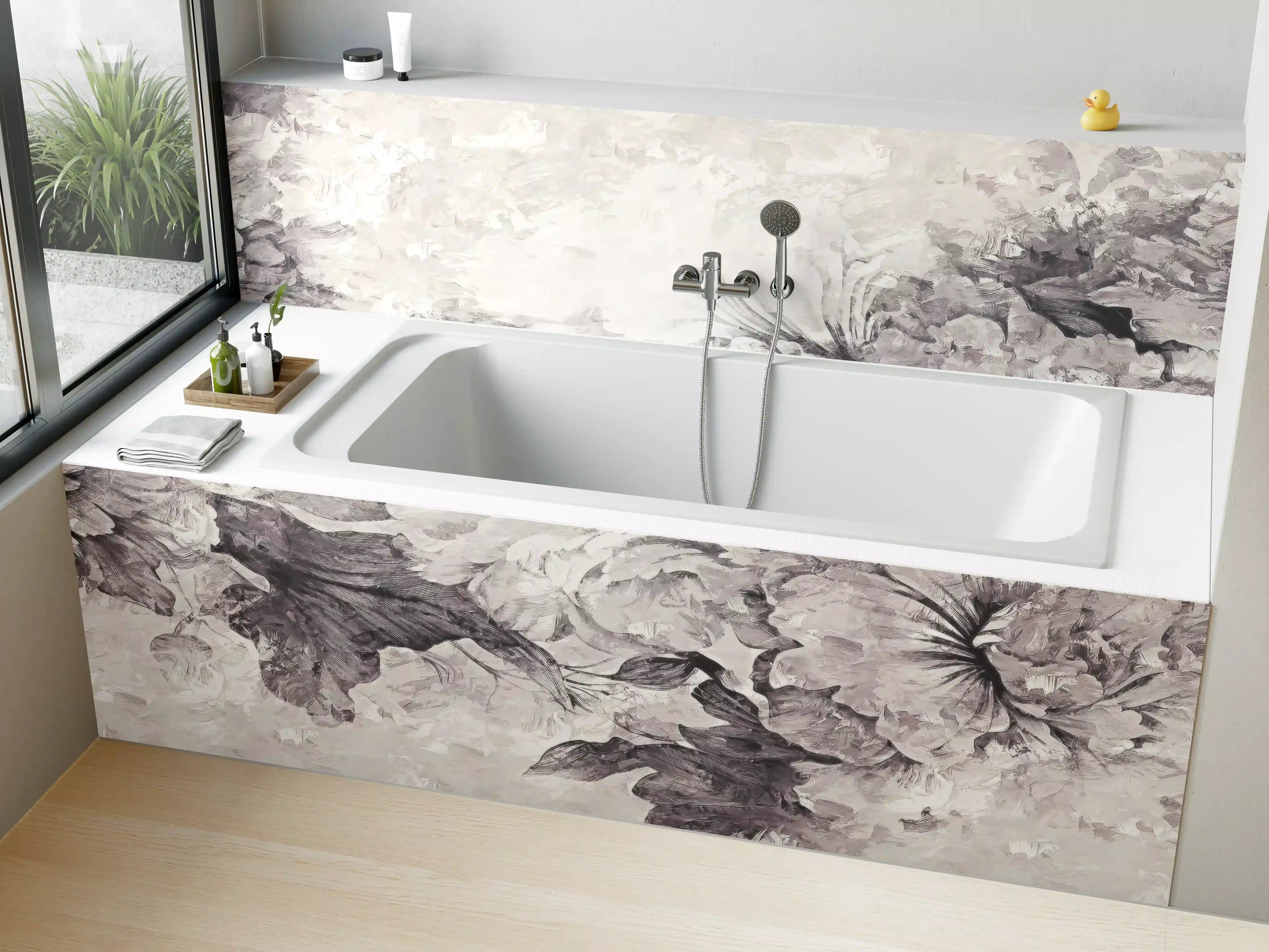 Badewannen-Rückwand - Floral Grau Abstrakte Textur