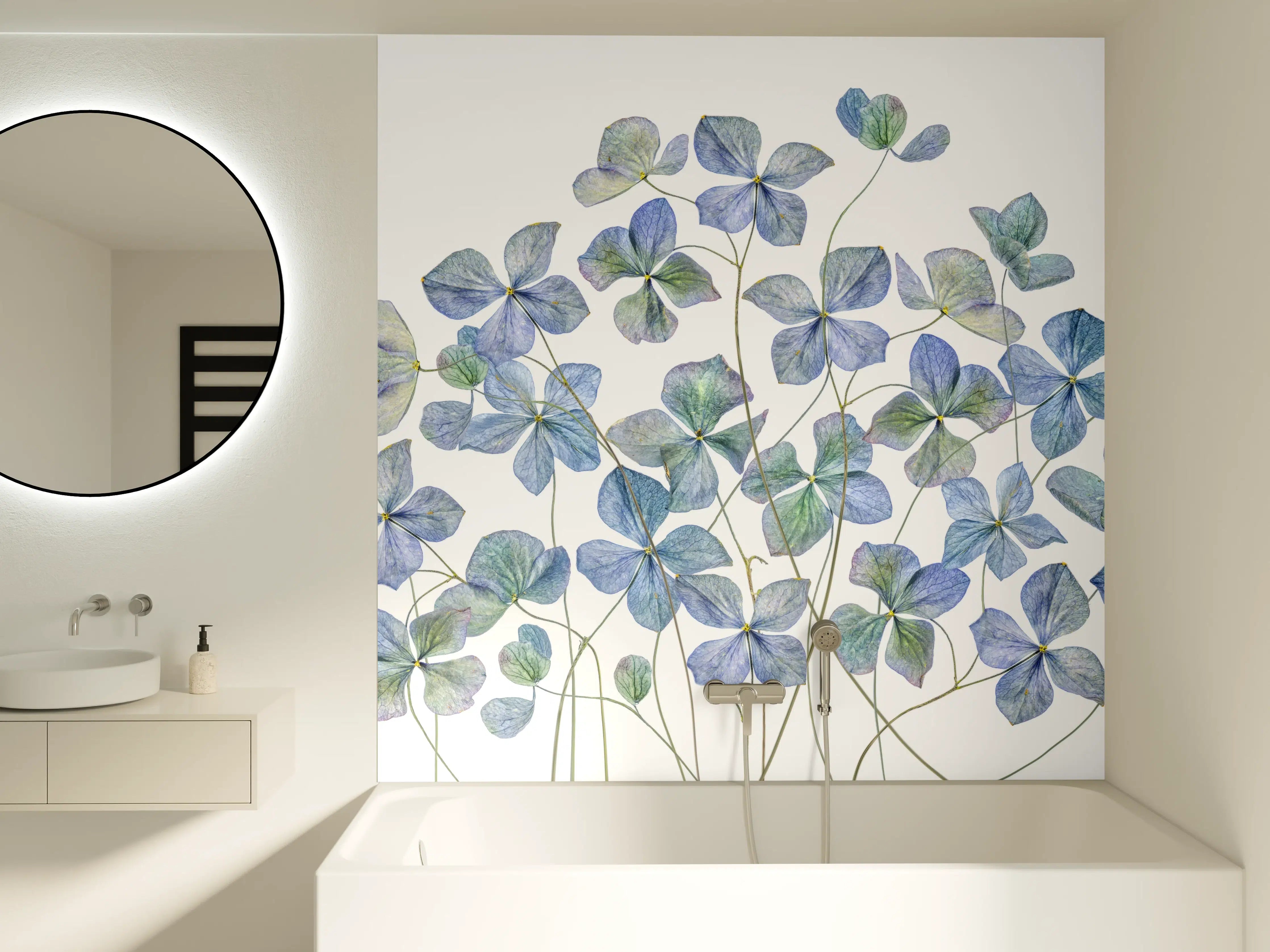 Badewannen-Rückwand - Florale Darstellung - Blaue Blumen