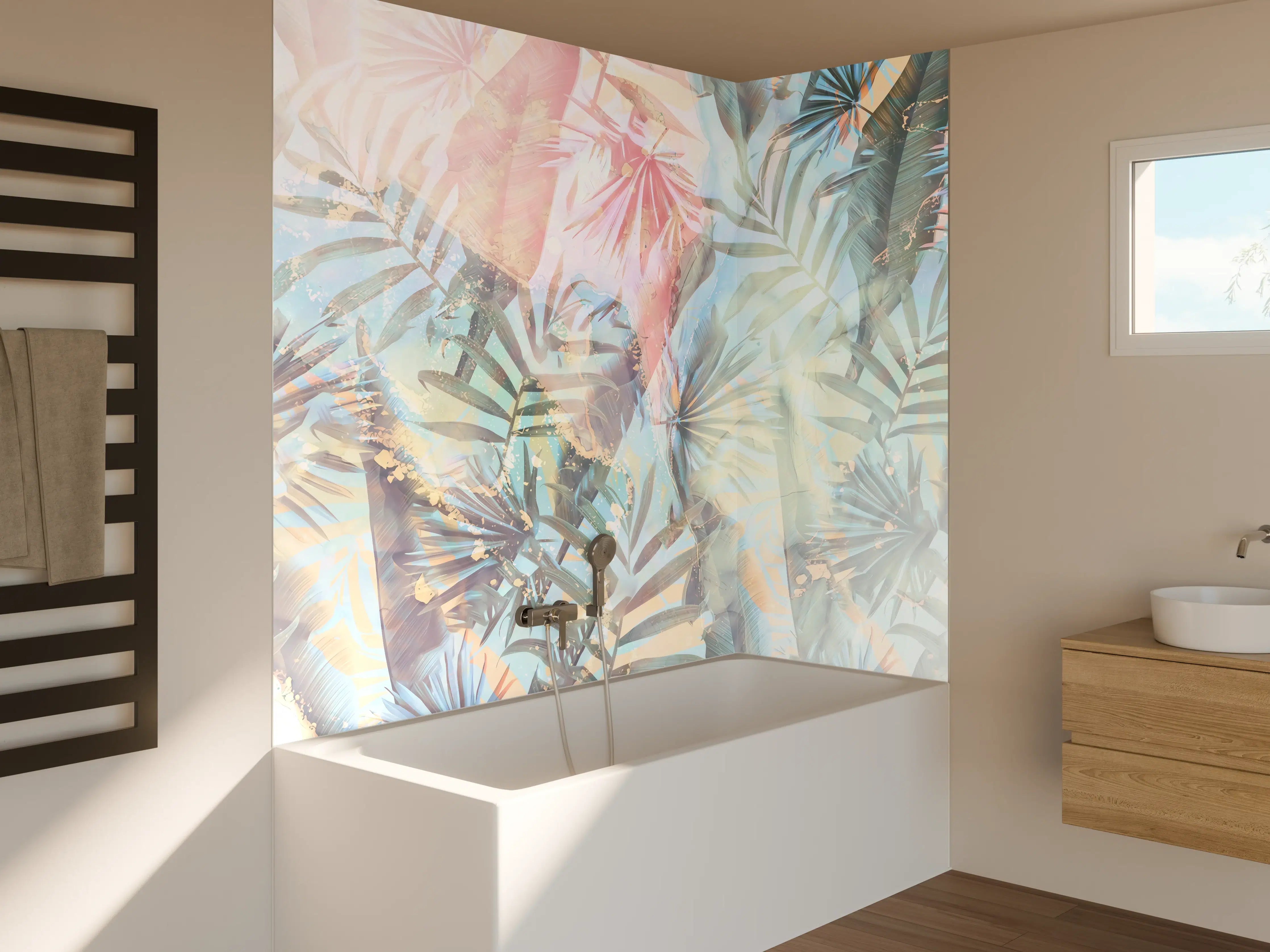 Badewannen-Rückwand - Florale Darstellung - Pastell