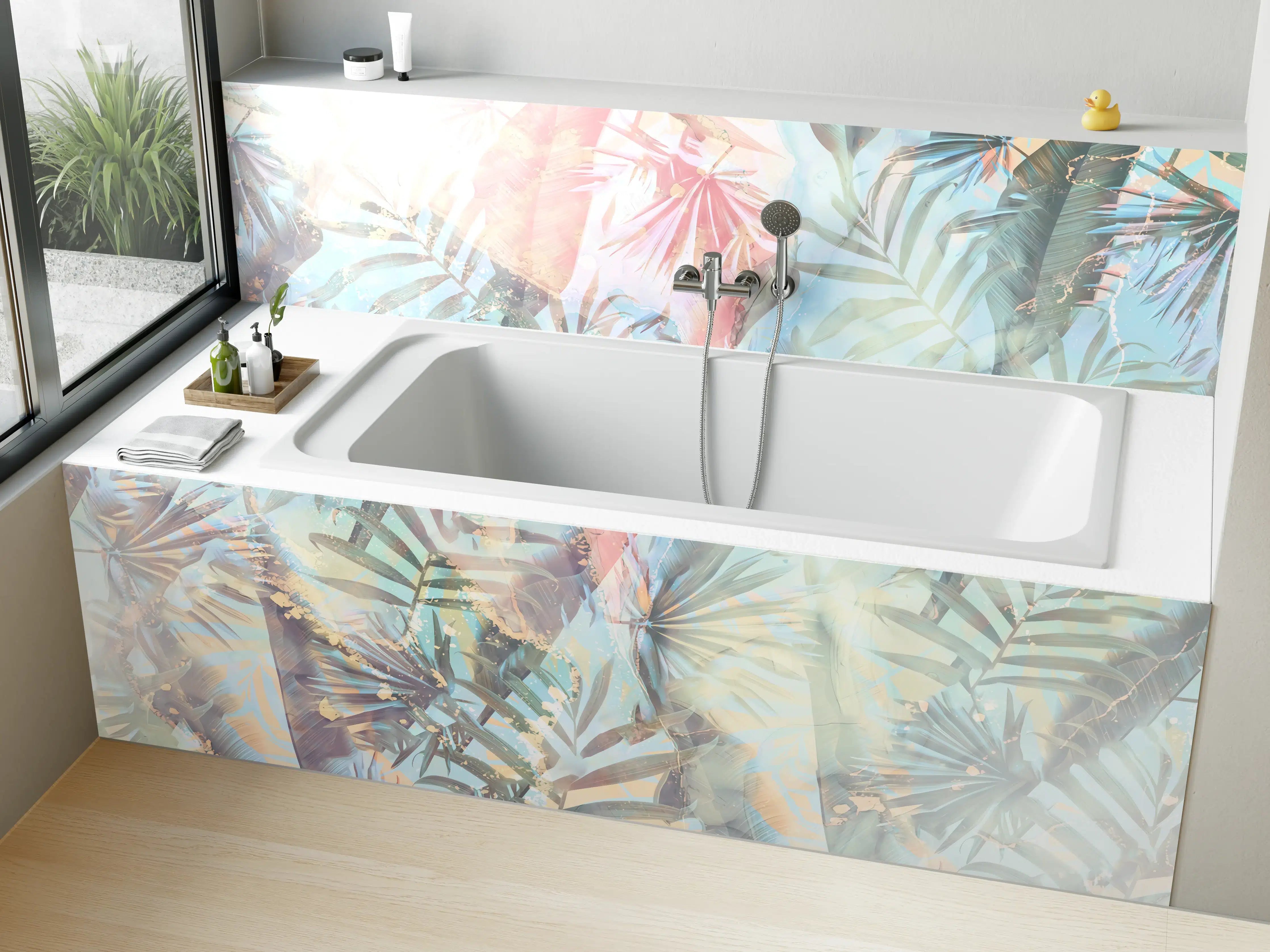 Badewannen-Rückwand - Florale Darstellung - Pastell