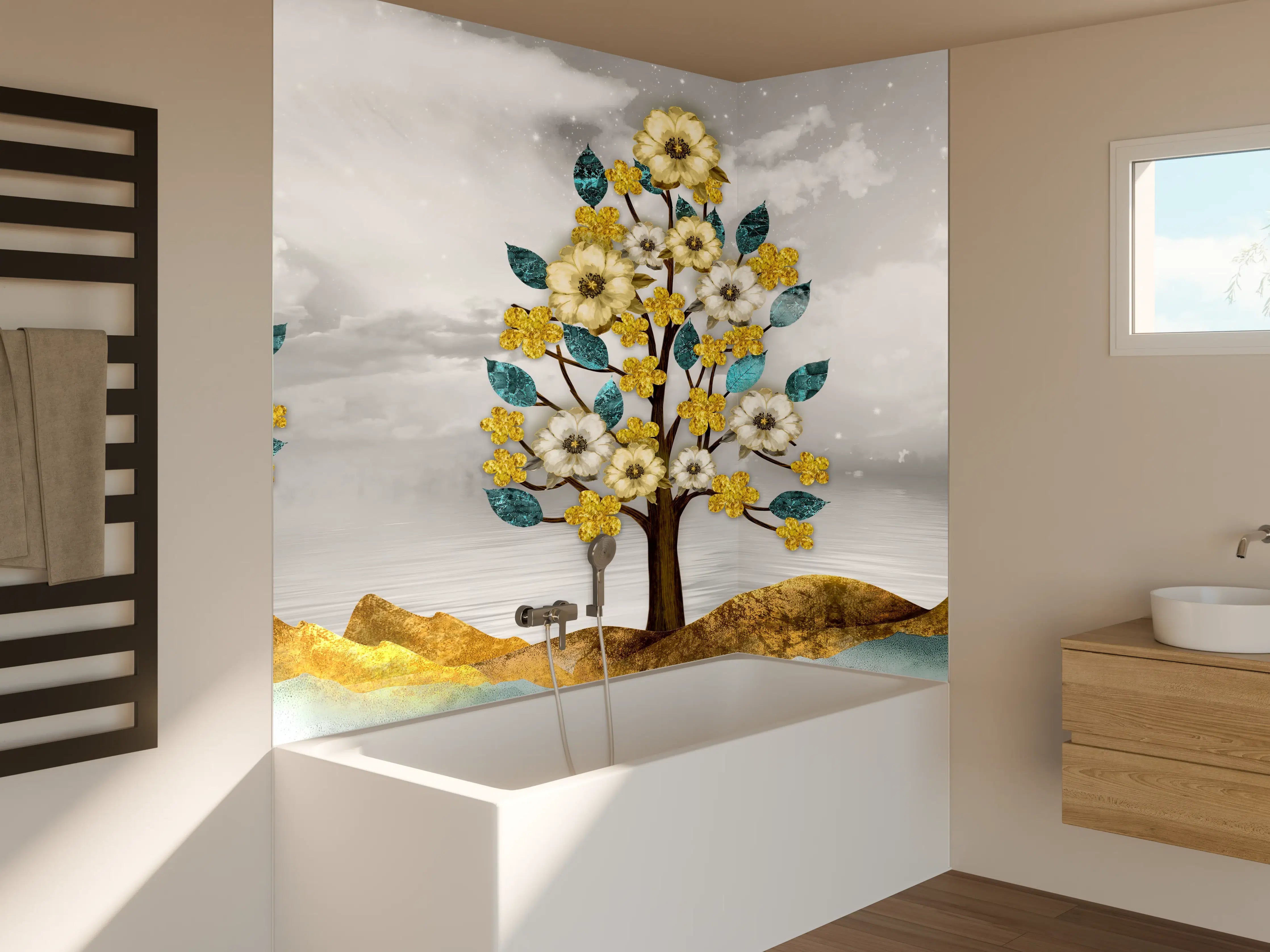 Badewannen-Rückwand - Florale Kunstmalerei - Natur