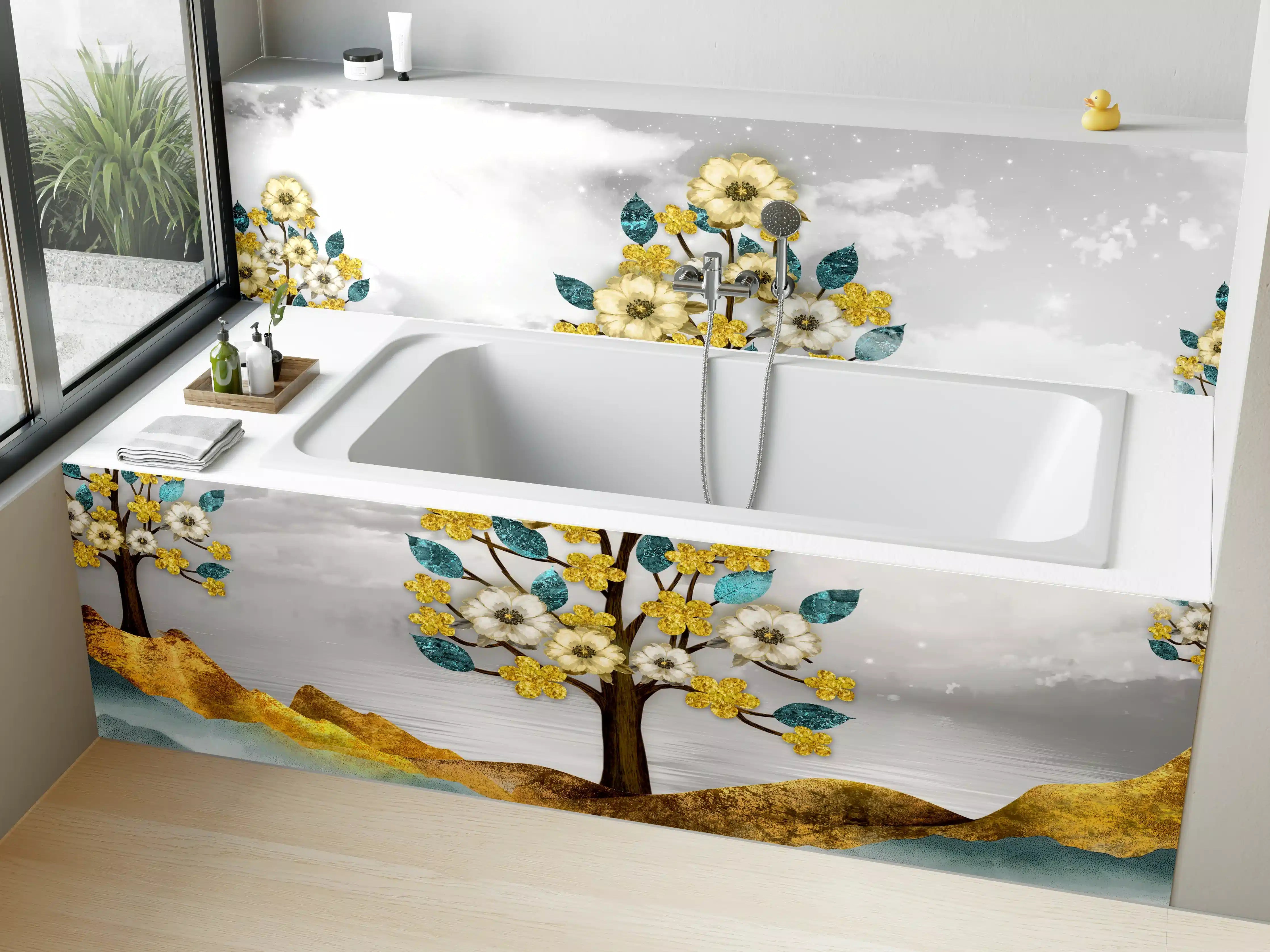 Badewannen-Rückwand - Florale Kunstmalerei - Natur