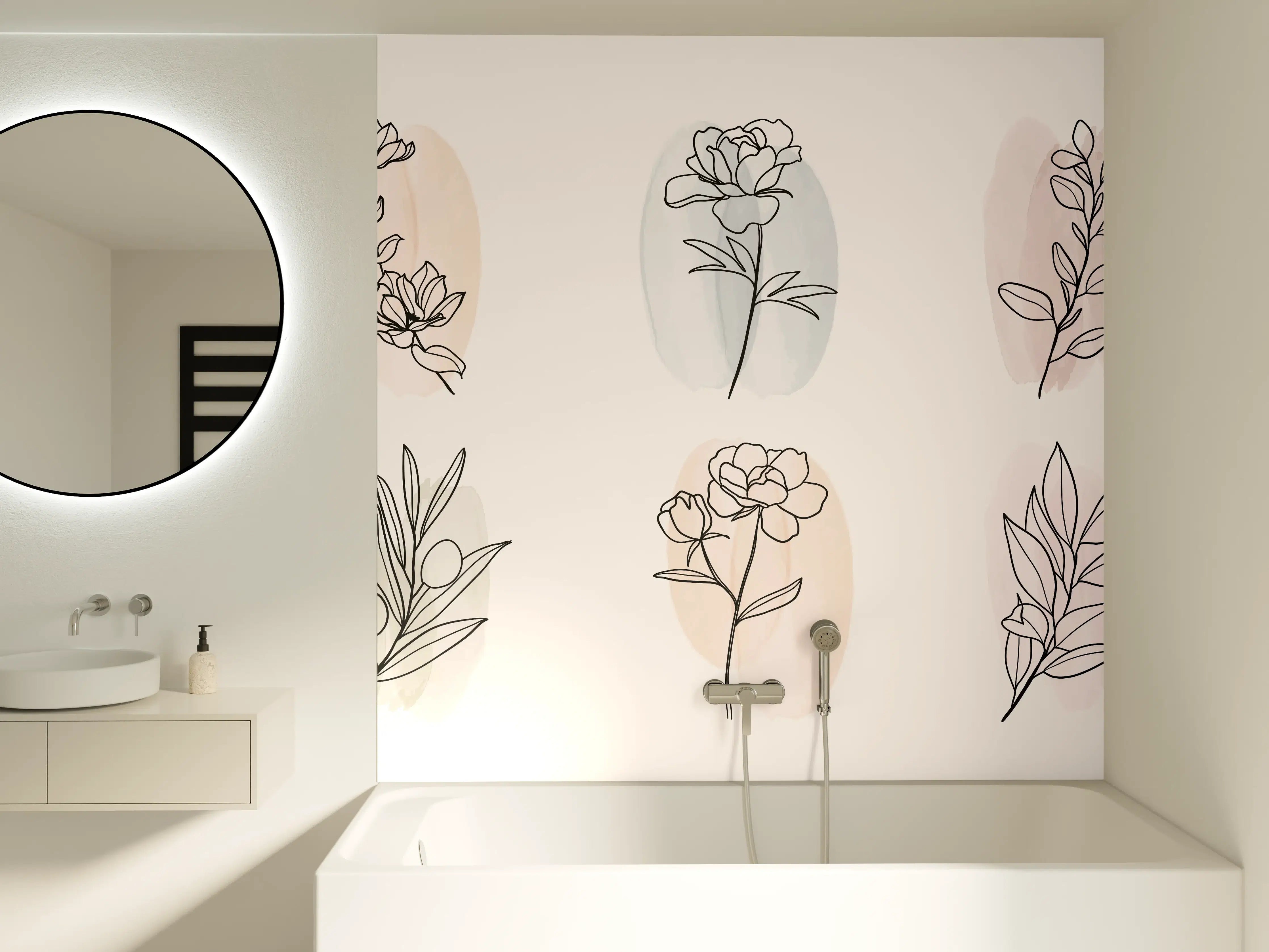 Badewannen-Rückwand - Florale Lineart Zeichnung Kollektion