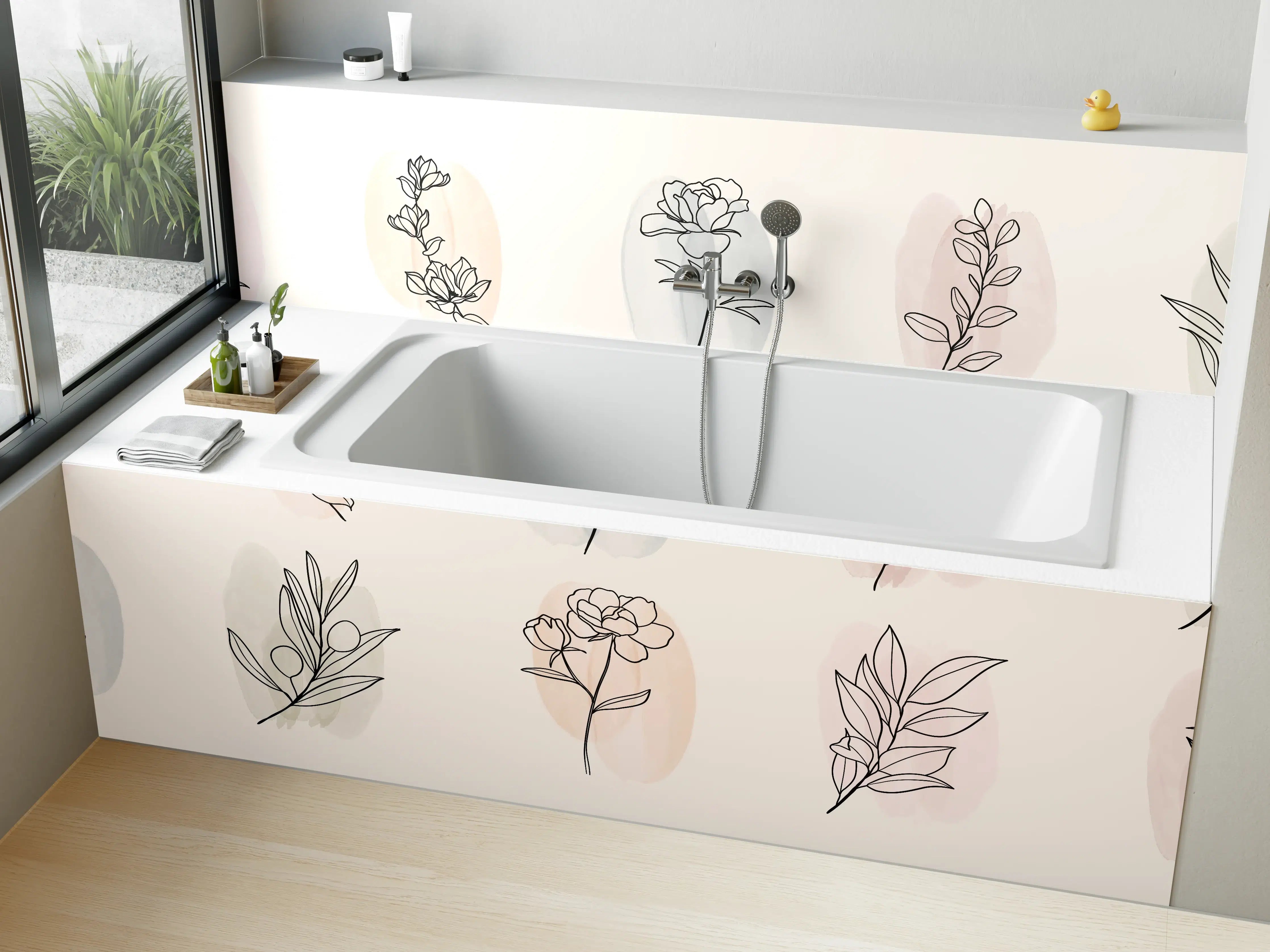 Badewannen-Rückwand - Florale Lineart Zeichnung Kollektion