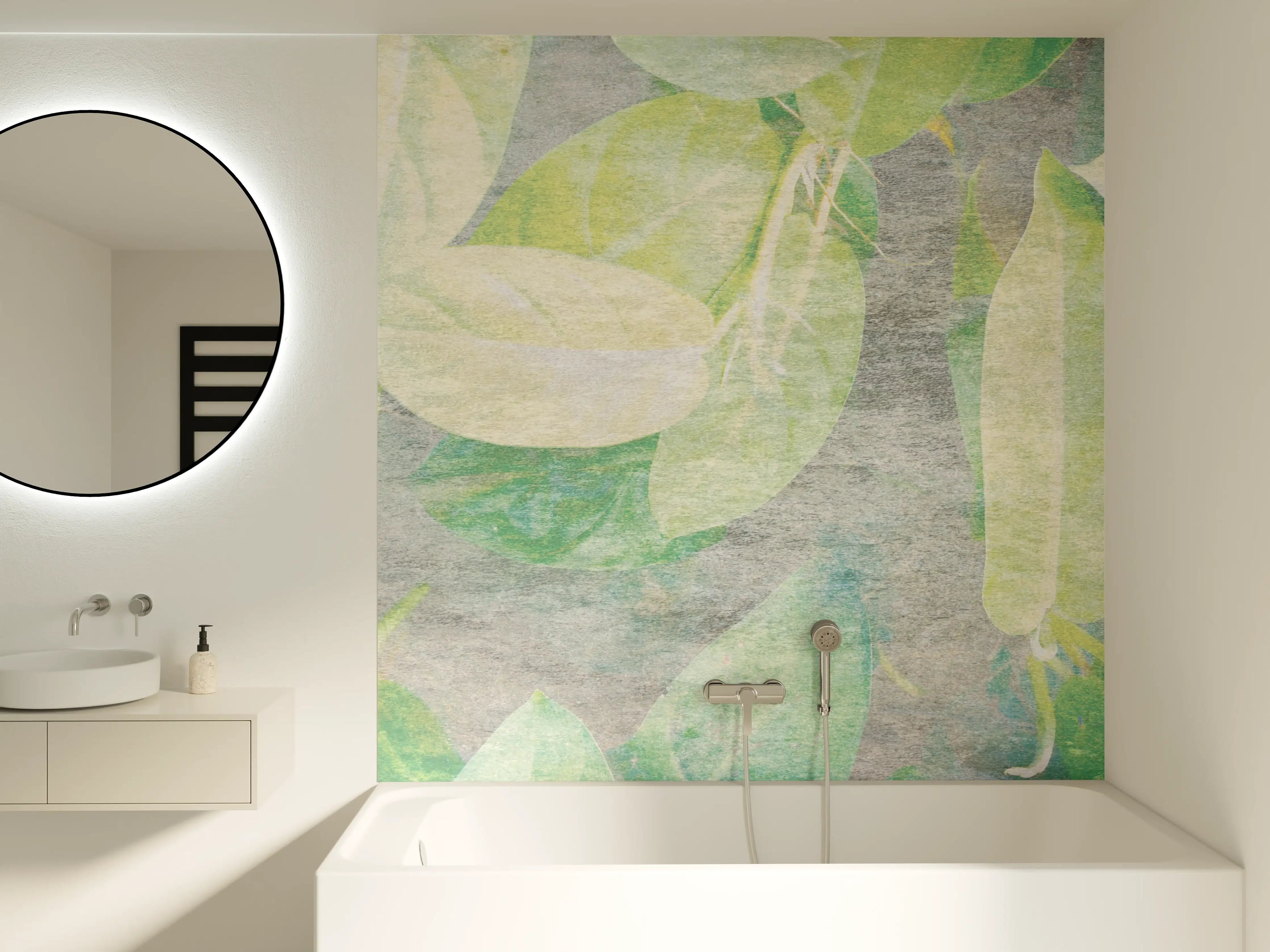 Badewannen-Rückwand - Florale Wand - Gräulich