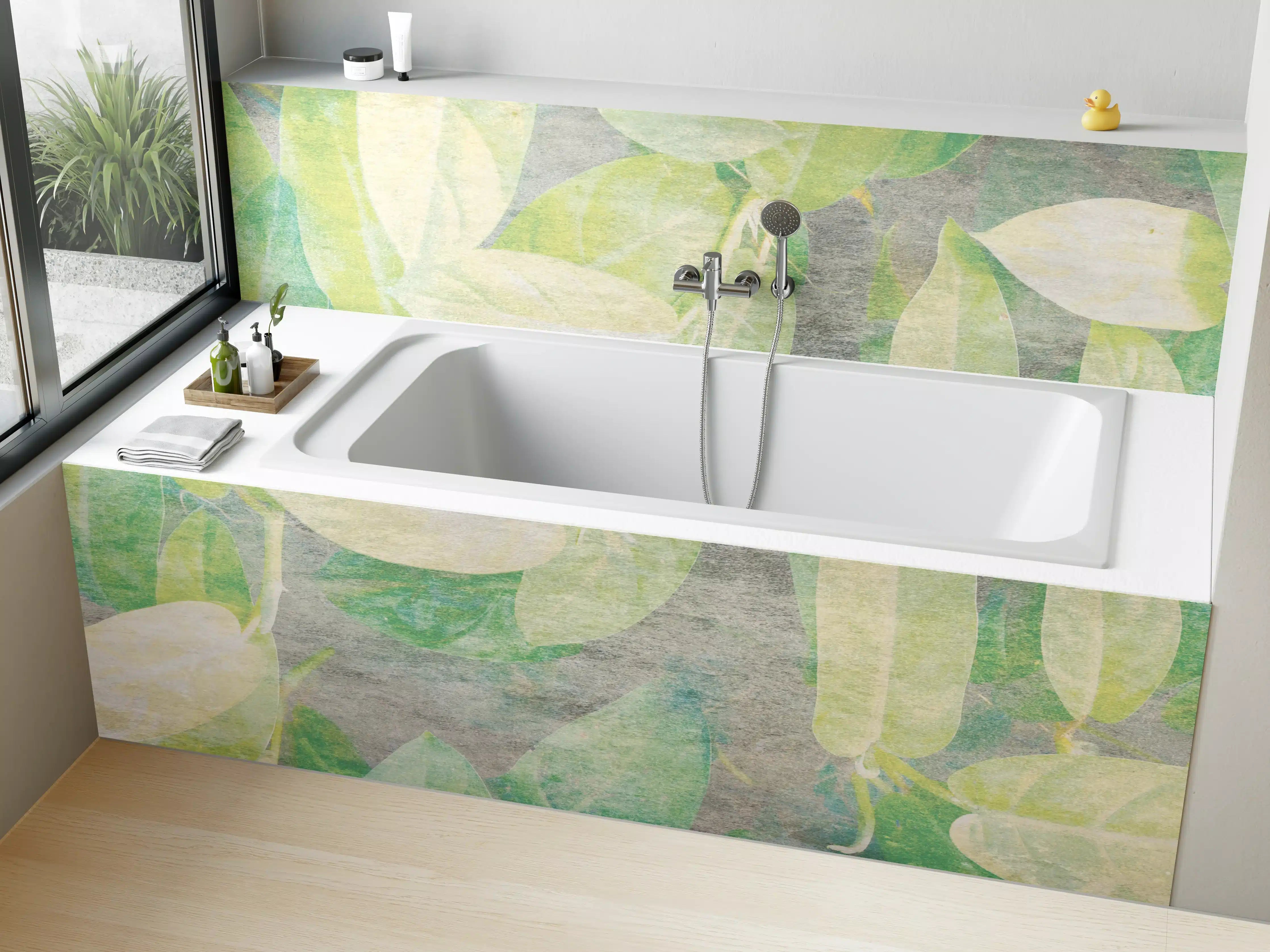Badewannen-Rückwand - Florale Wand - Gräulich