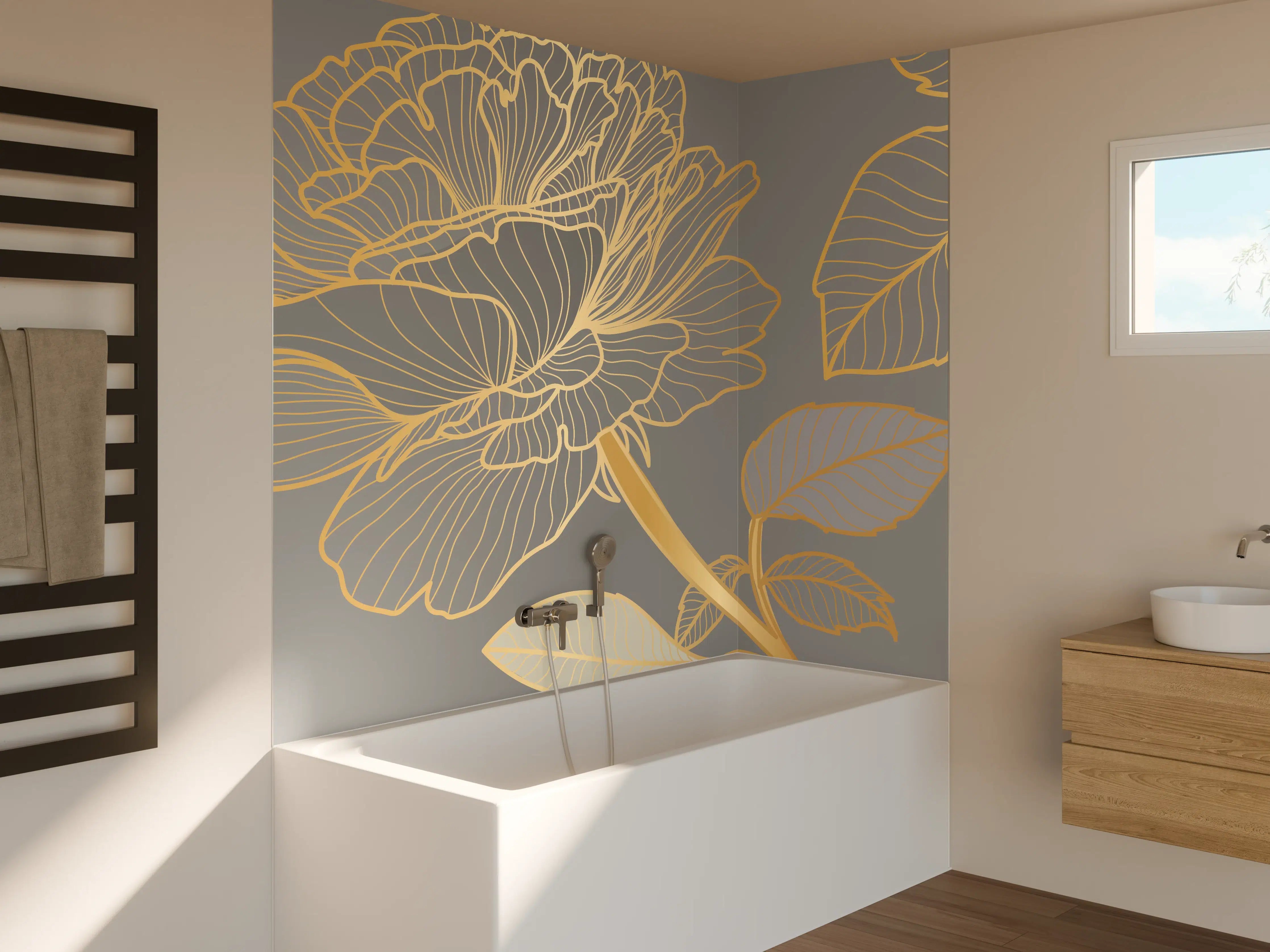 Badewannen-Rückwand - Florales Gold-Muster Design