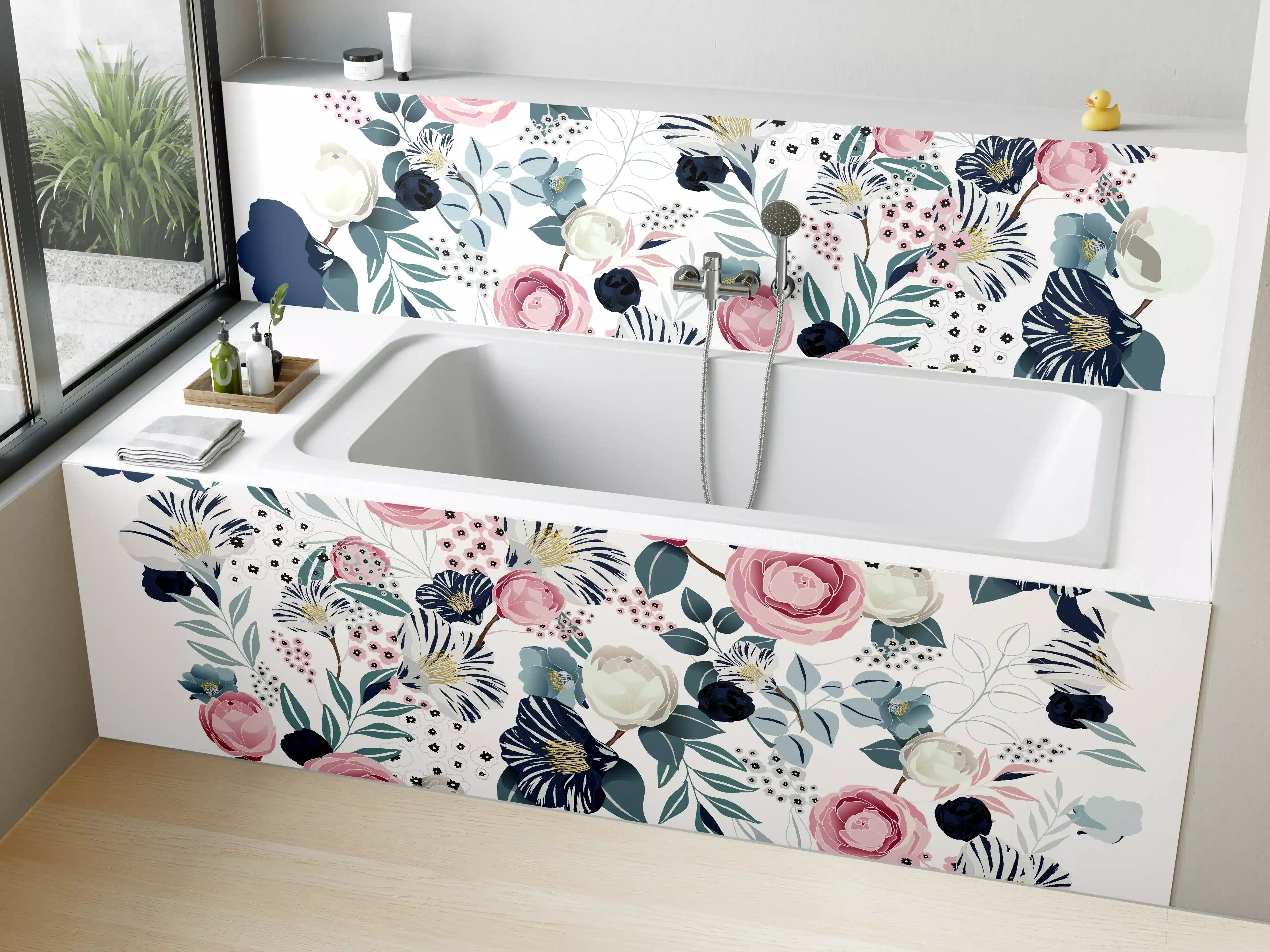 Badewannen-Rückwand - Florales Muster in Pastellfarben