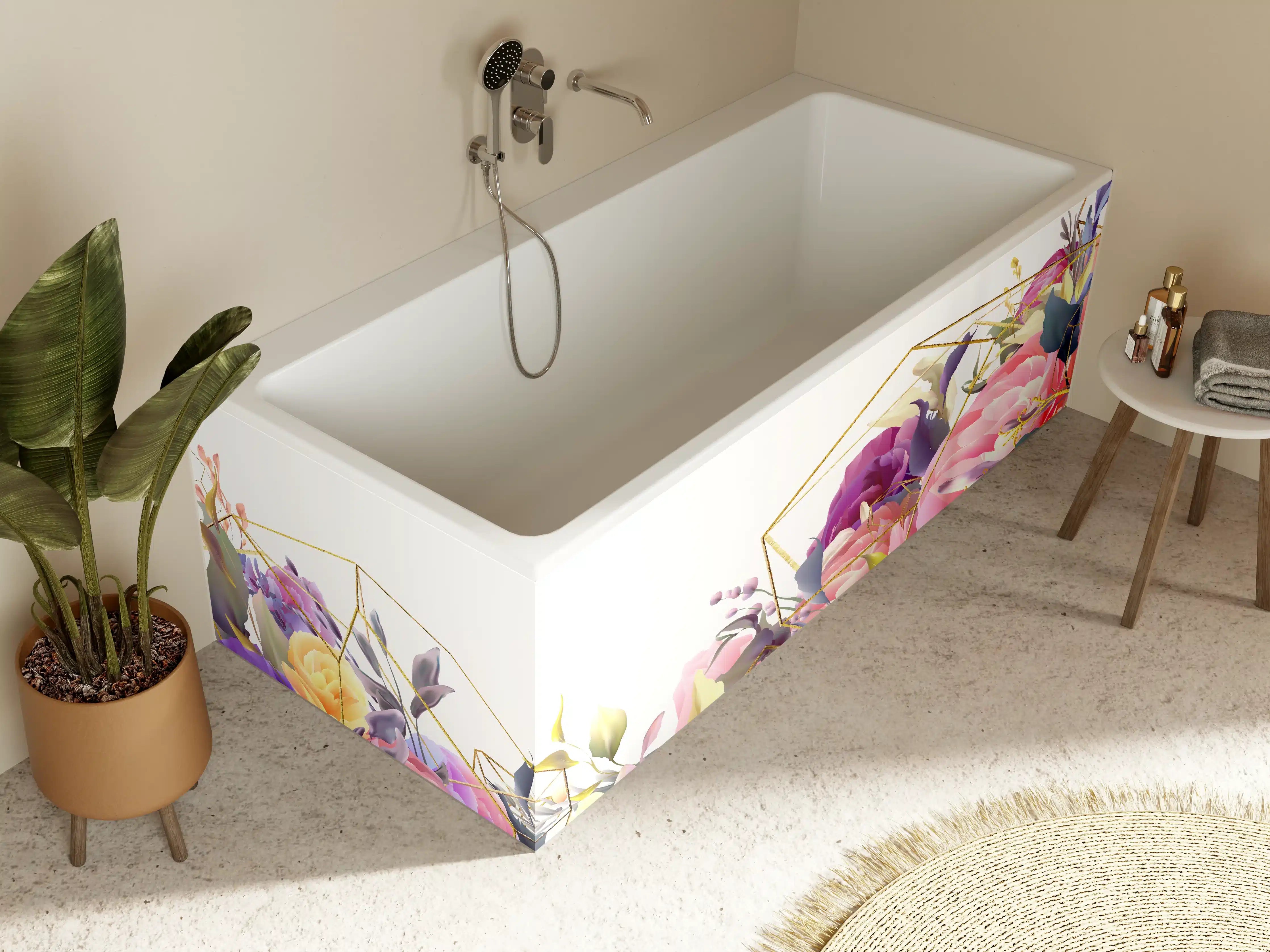Badewannen-Rückwand - Florales Muster mit Goldakzenten