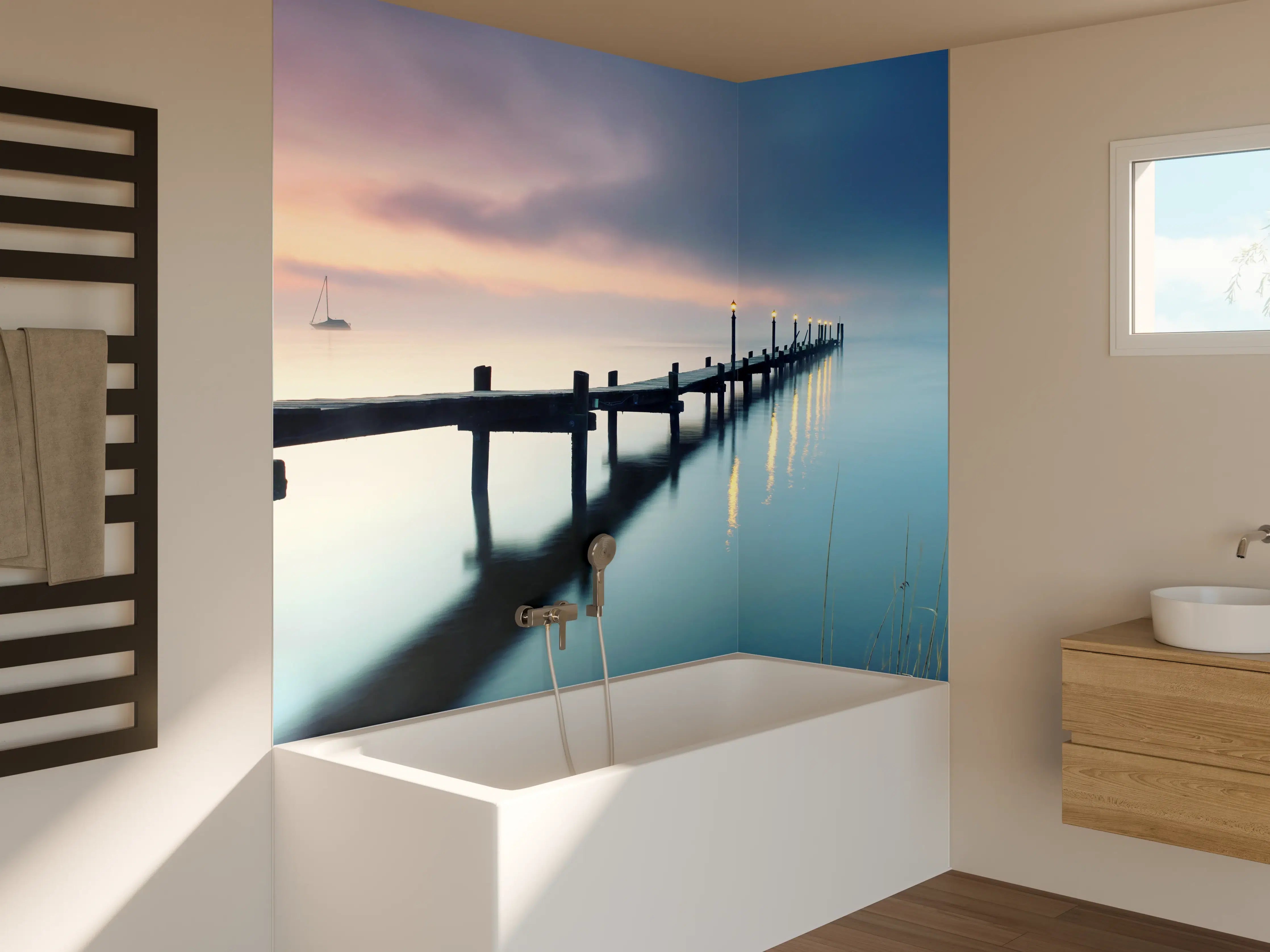 Badewannen-Rückwand - Friedlicher Meer Steg am Morgen