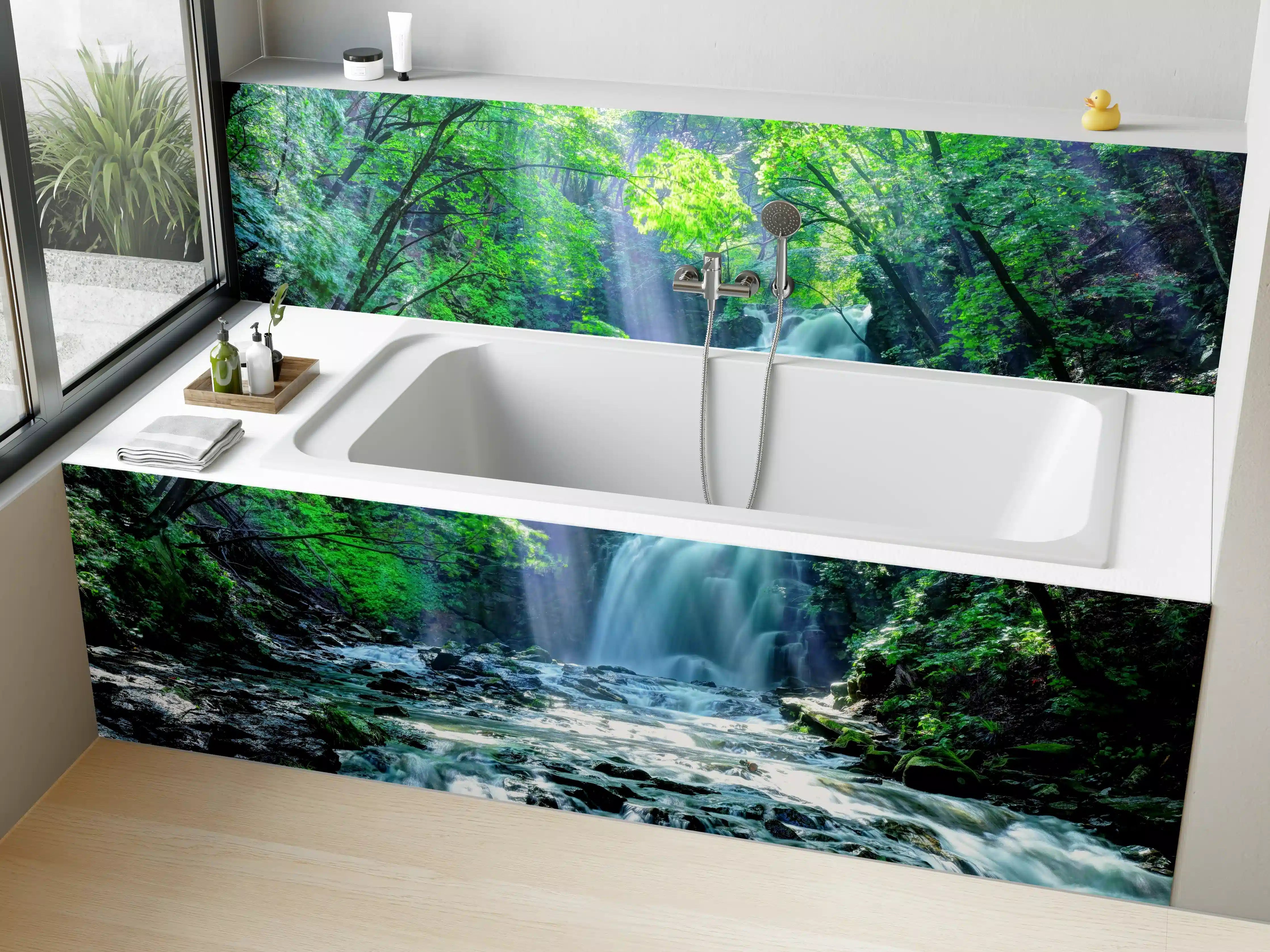 Badewannen-Rückwand - Friedlicher Wasserfall im Wald von Asama