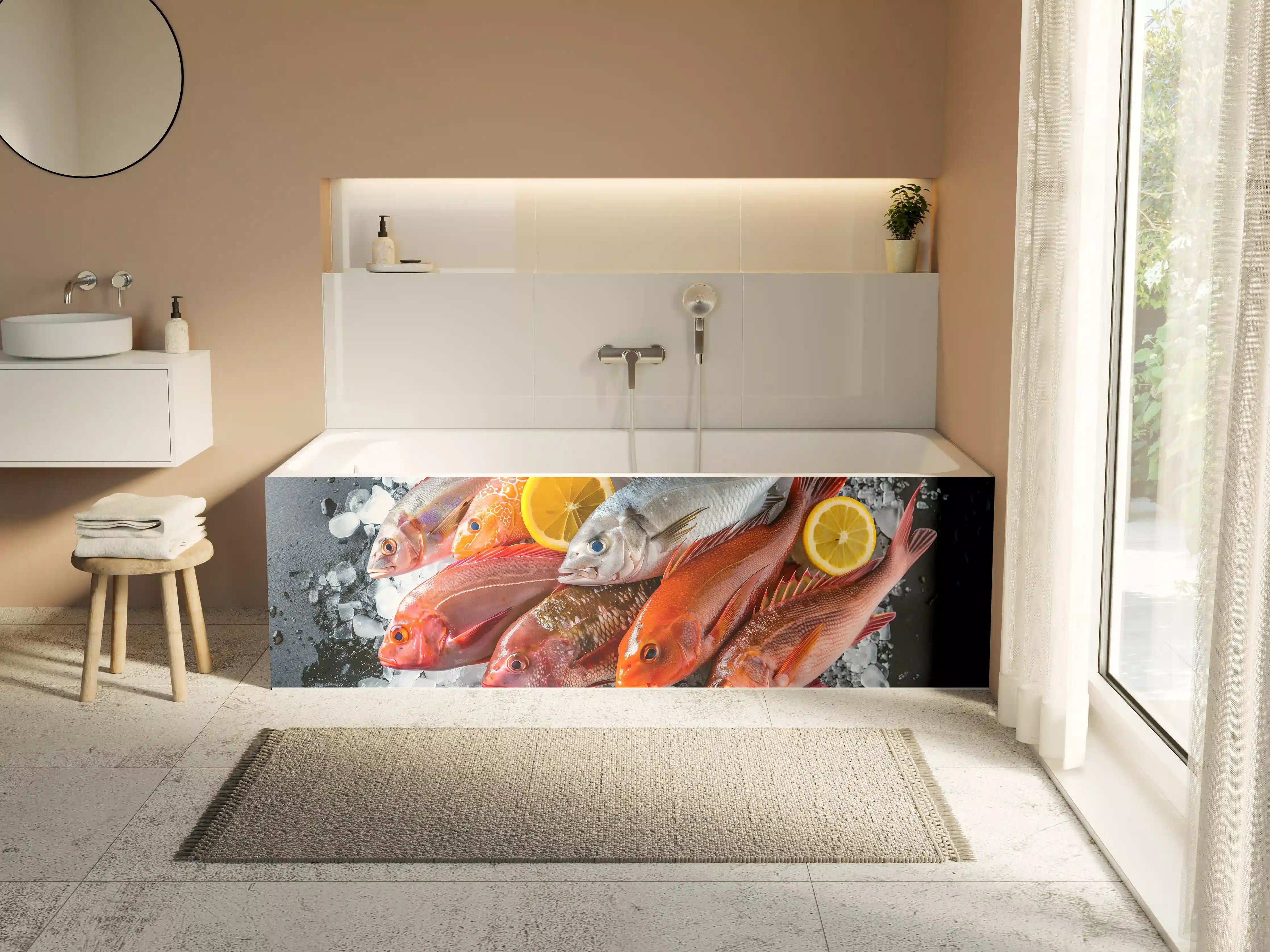 Badewannen-Rückwand - Frische Meeresfische auf Eis