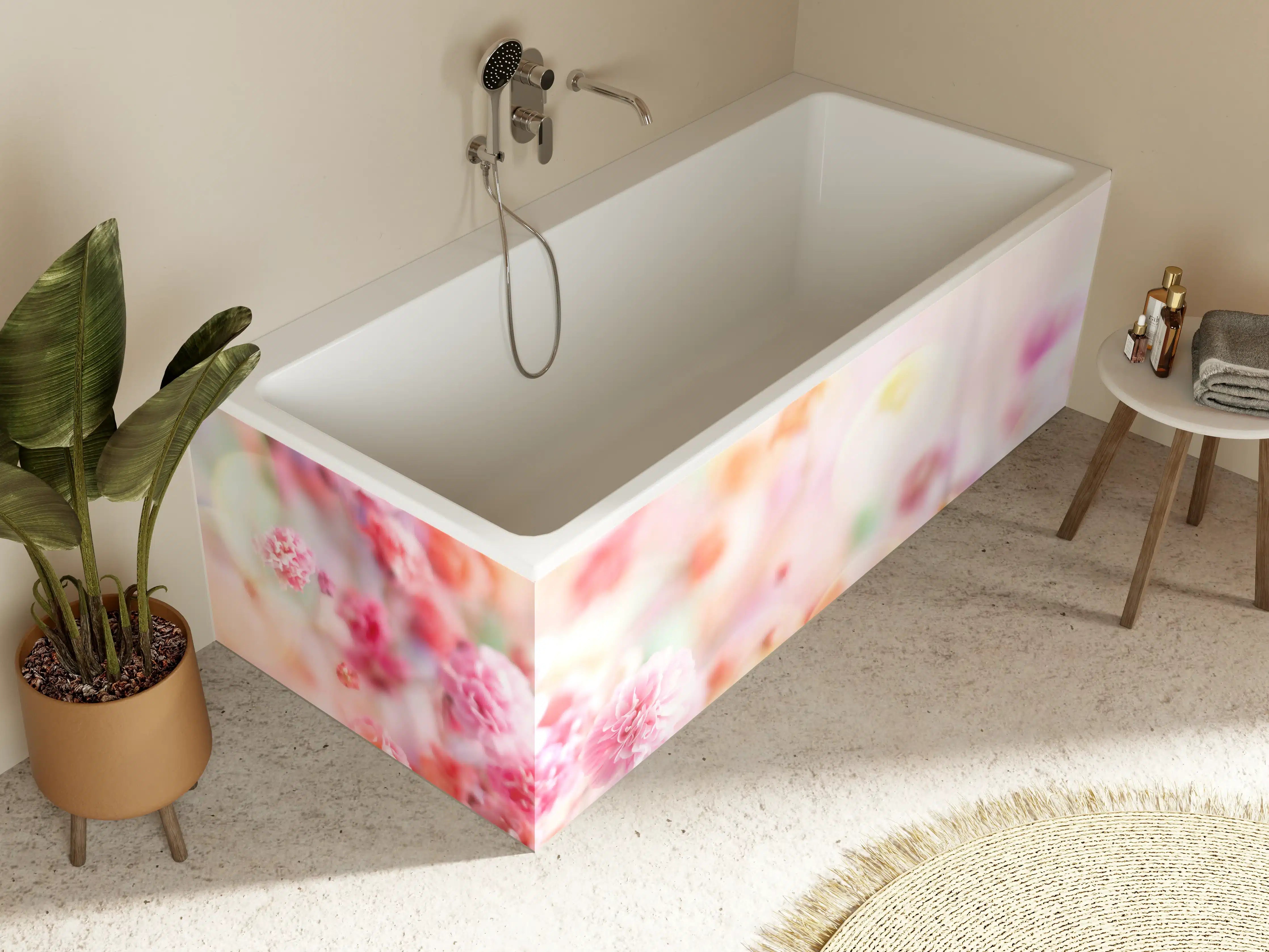 Badewannen-Rückwand - Frische rosa Frühlingsblumen