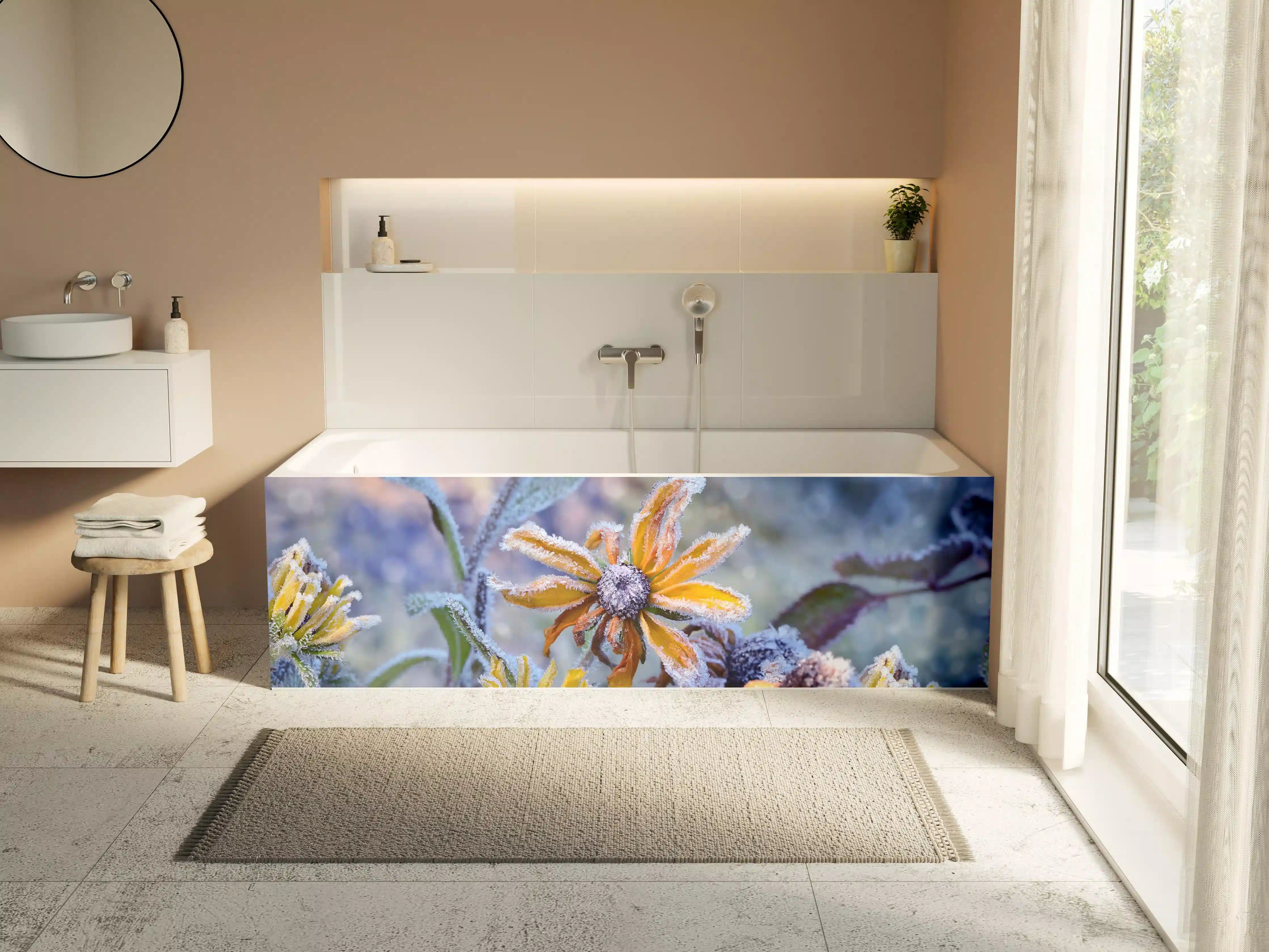Badewannen-Rückwand - Frostige Blumen im Morgengrauen
