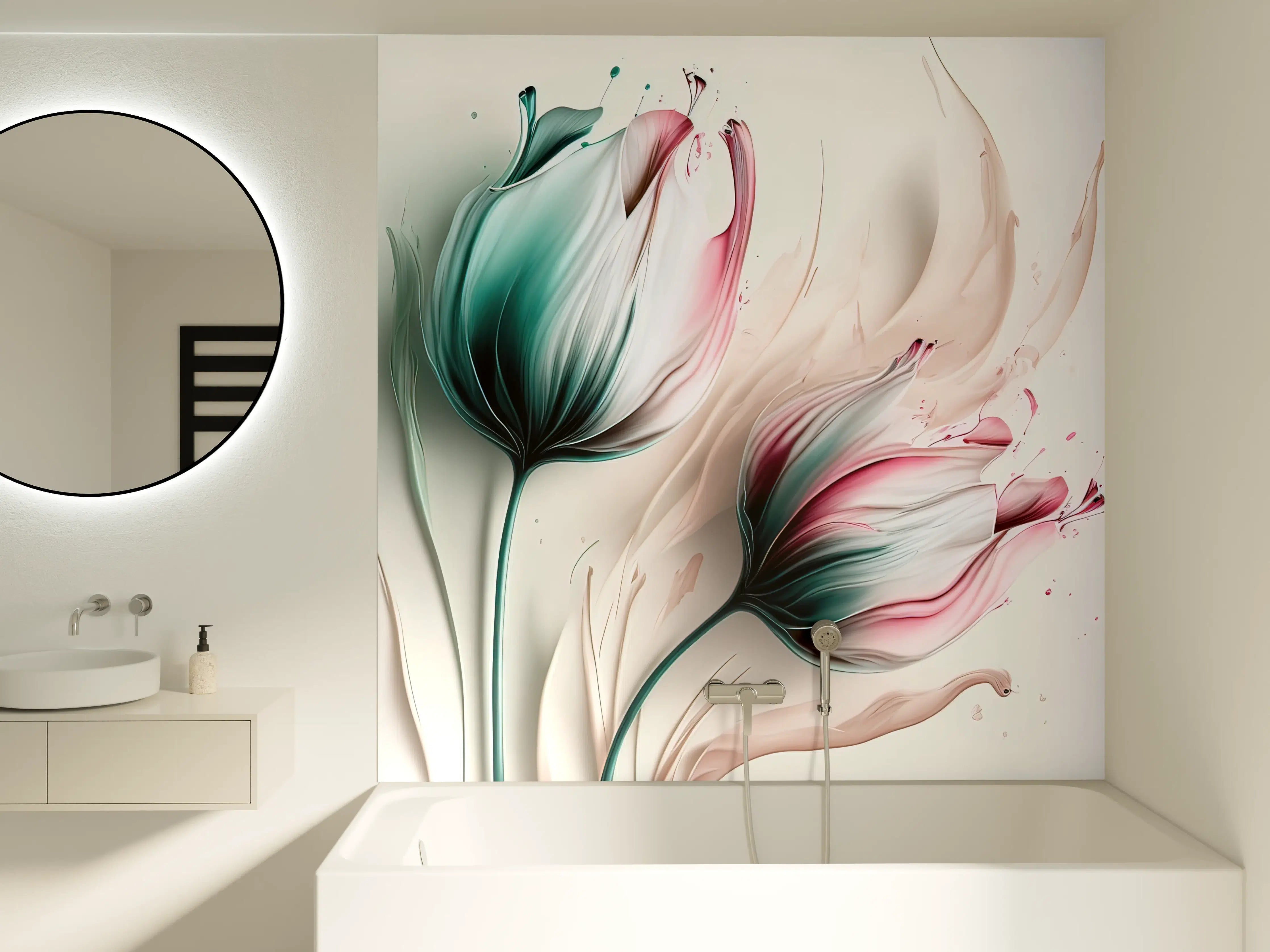 Badewannen-Rückwand - Frühlings-Tulpen in Fluid Art