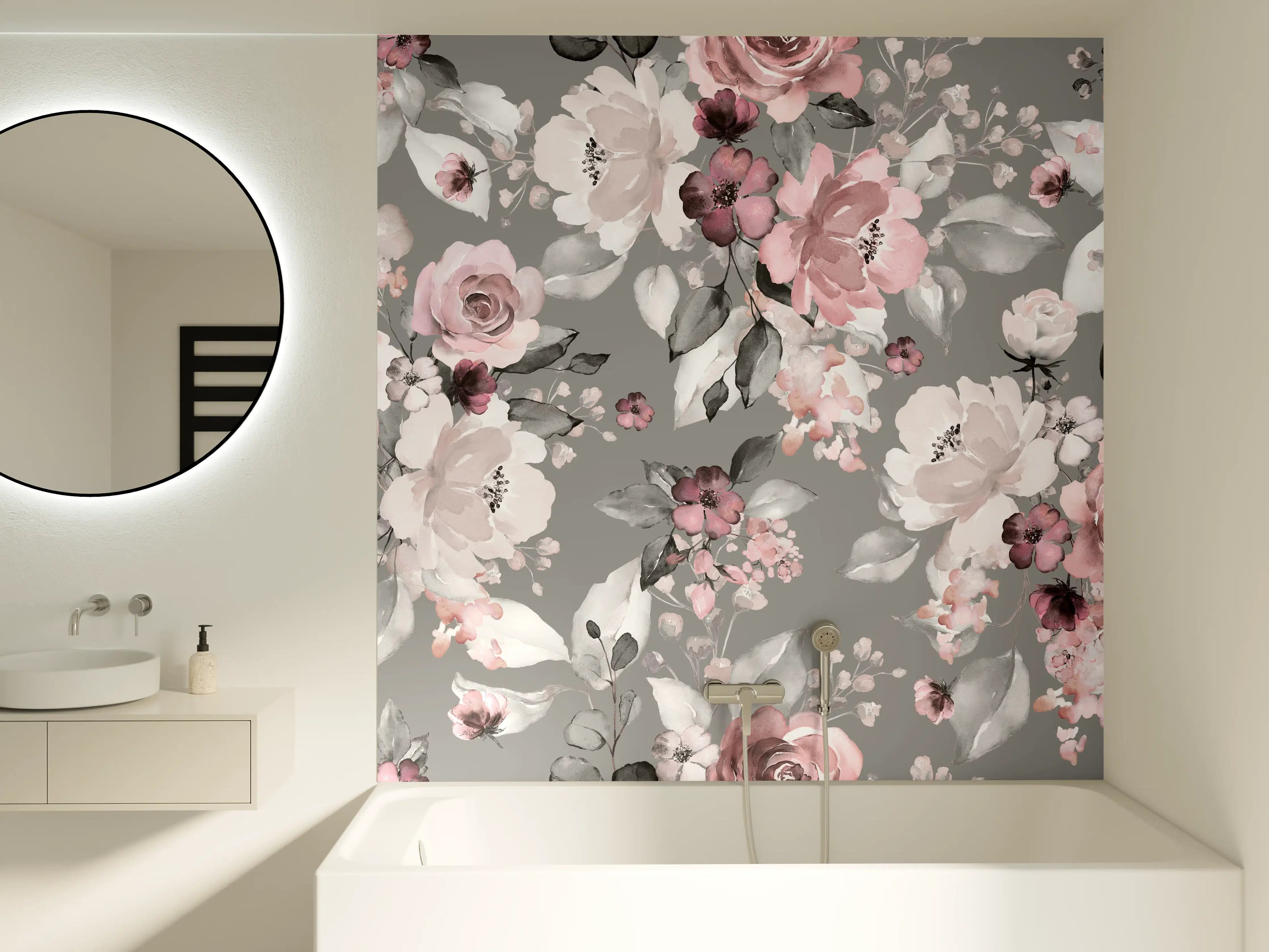 Badewannen-Rückwand - Frühlingsblumen im Tapeten-Stil