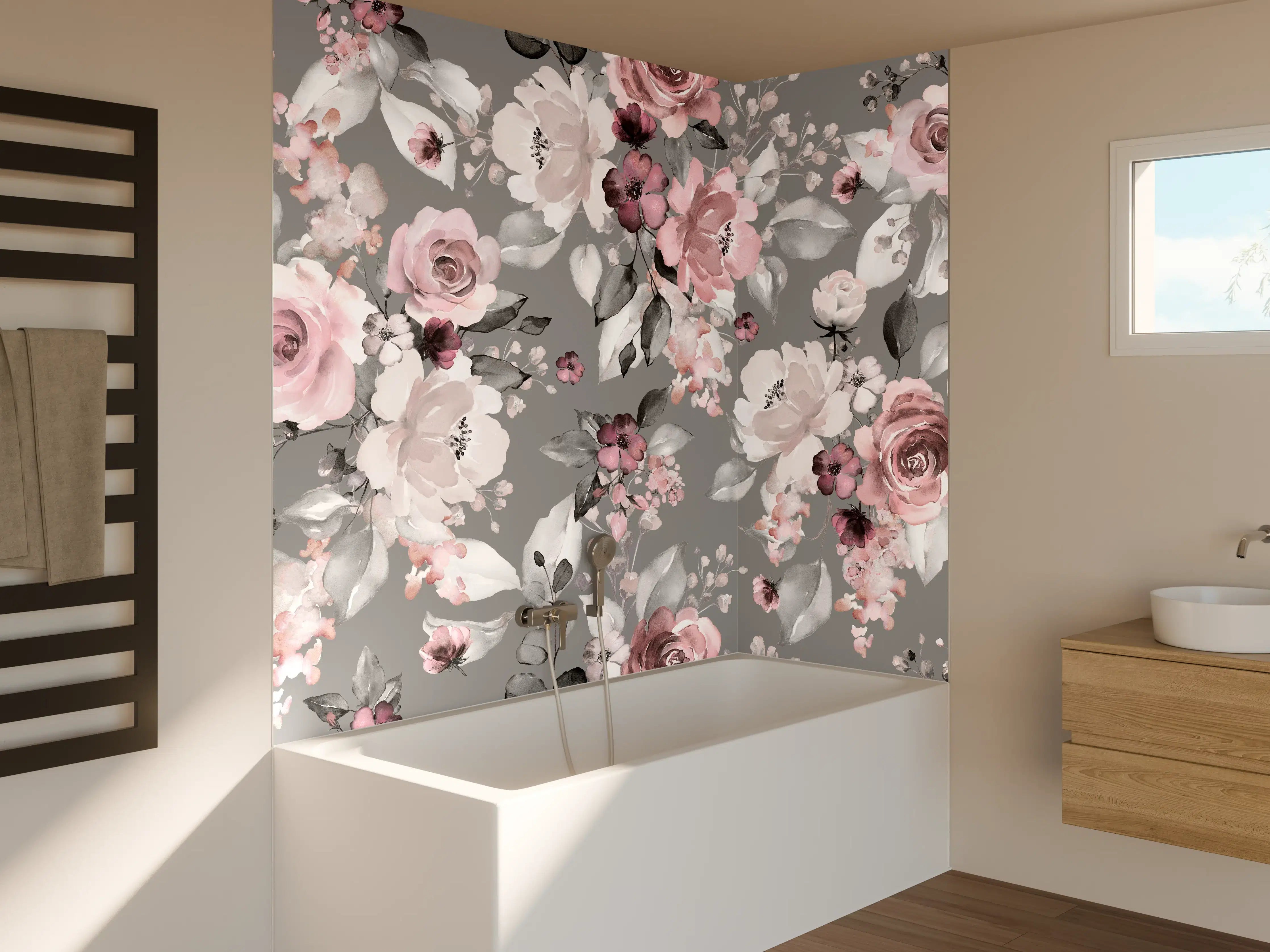 Badewannen-Rückwand - Frühlingsblumen im Tapeten-Stil