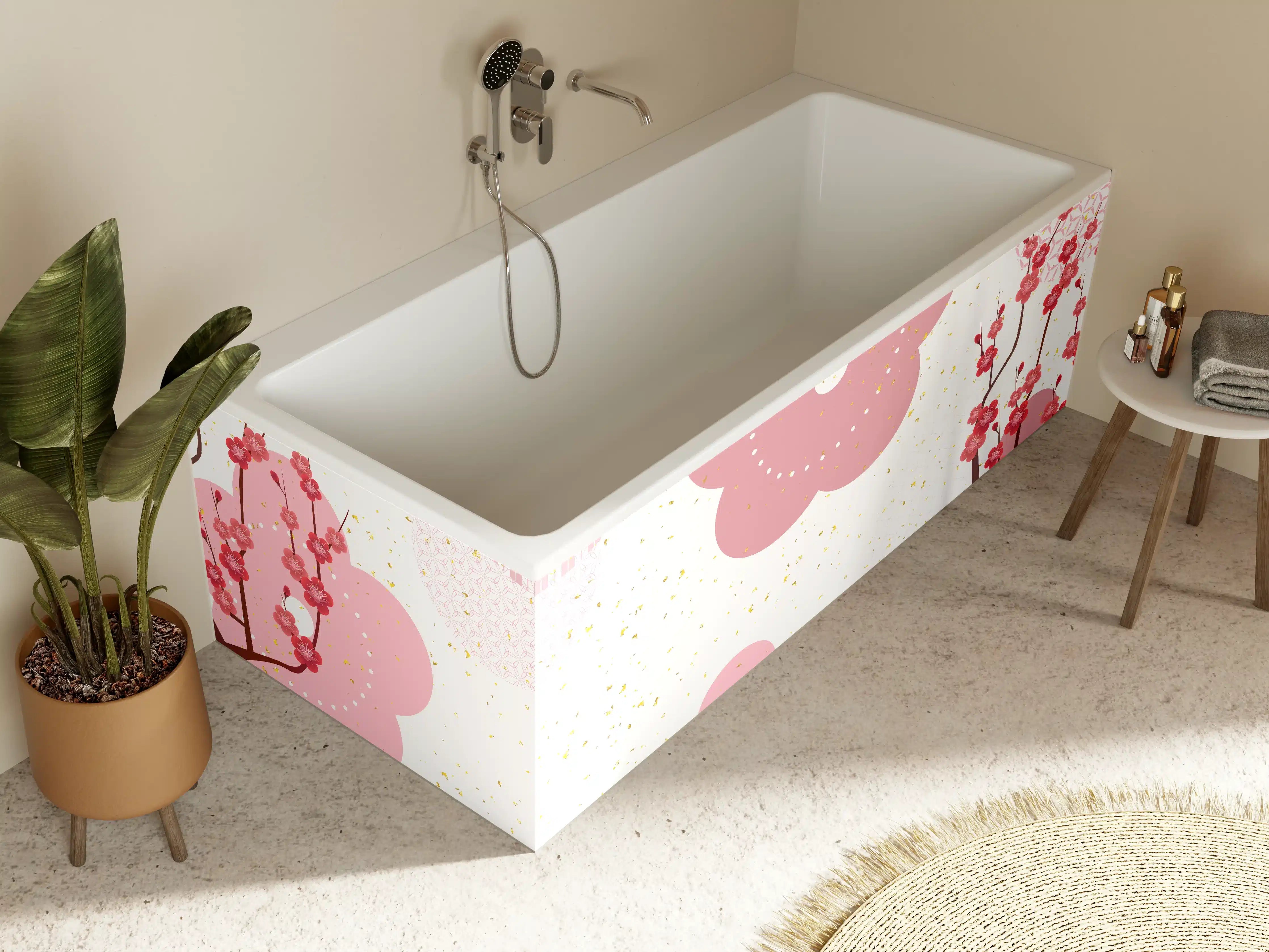 Badewannen-Rückwand - Frühlingshaftes Kirschblüten-Design