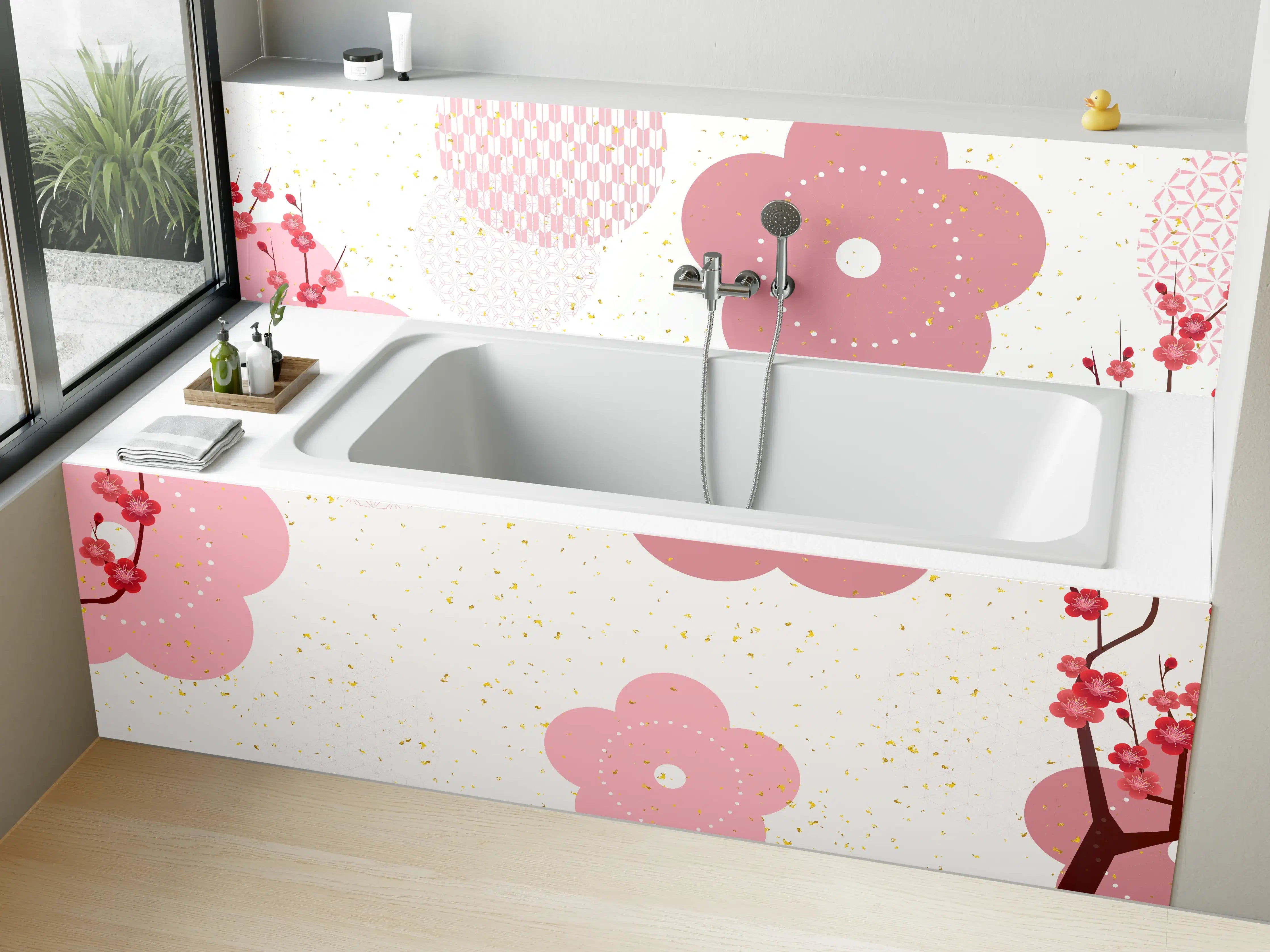 Badewannen-Rückwand - Frühlingshaftes Kirschblüten-Design