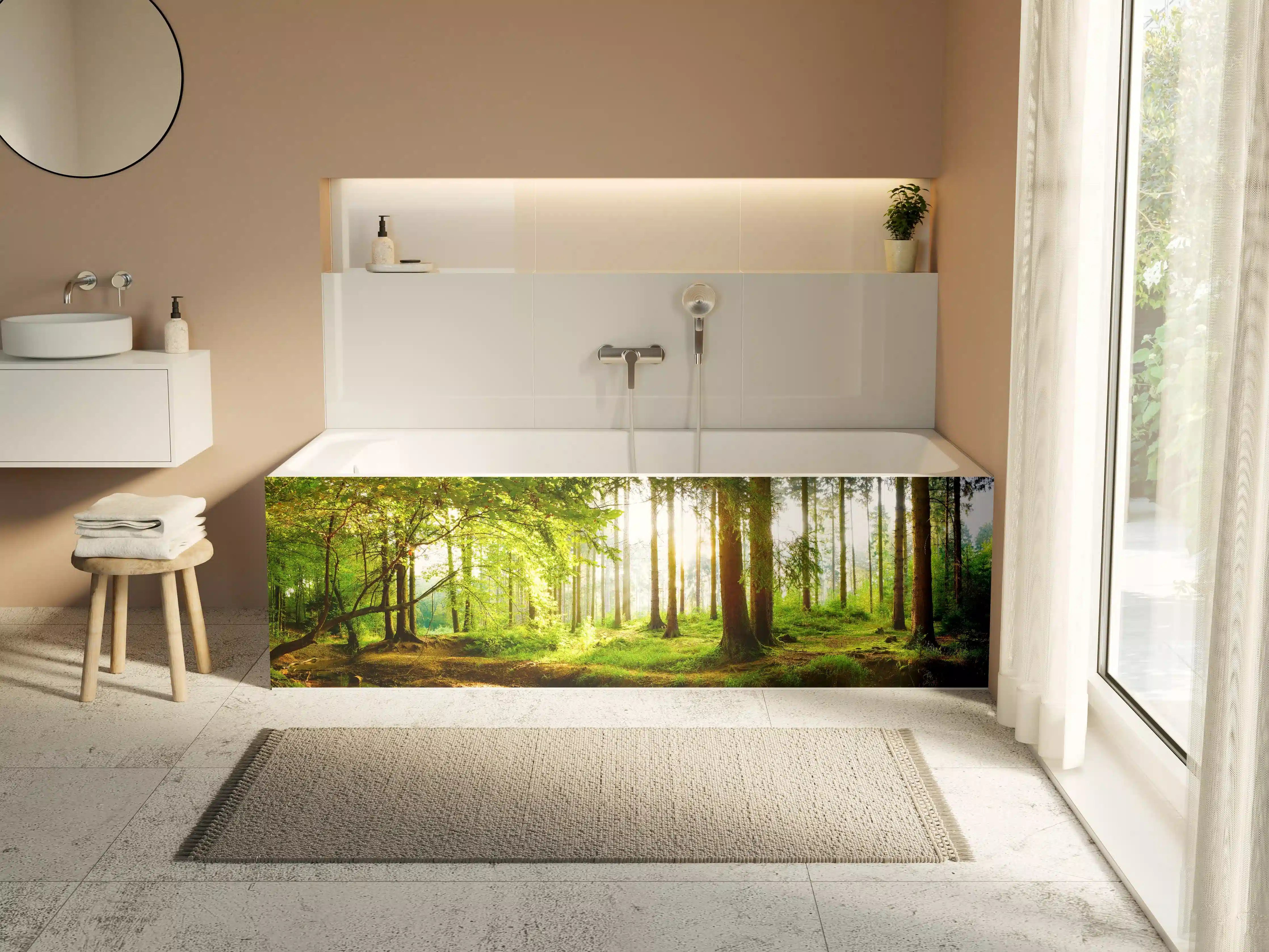 Badewannen-Rückwand - Frühlingswald mit Sonnenschein