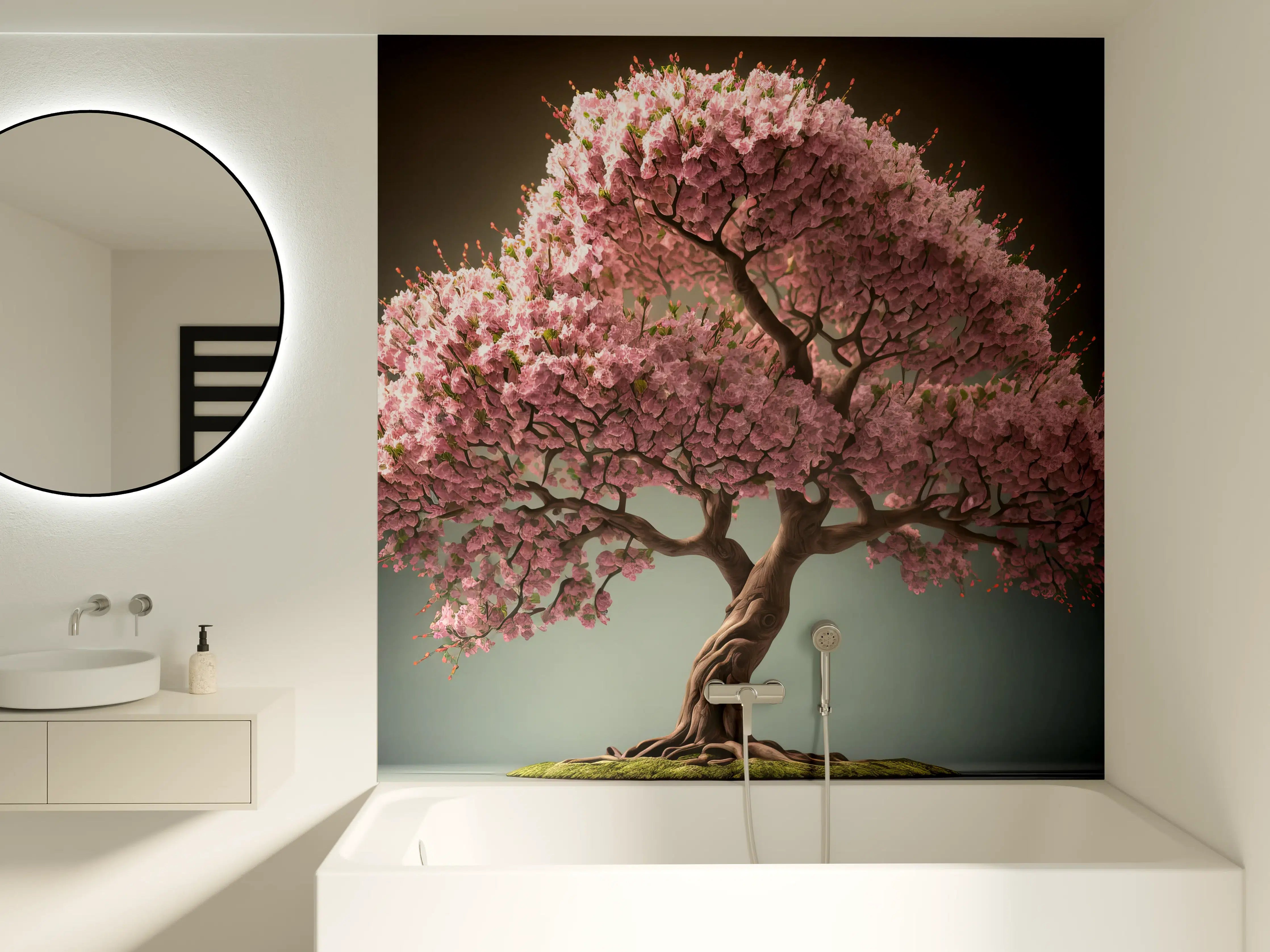 Badewannen-Rückwand - Frühlingszeit Kirschblüte Sakura Baum - KI generiert
