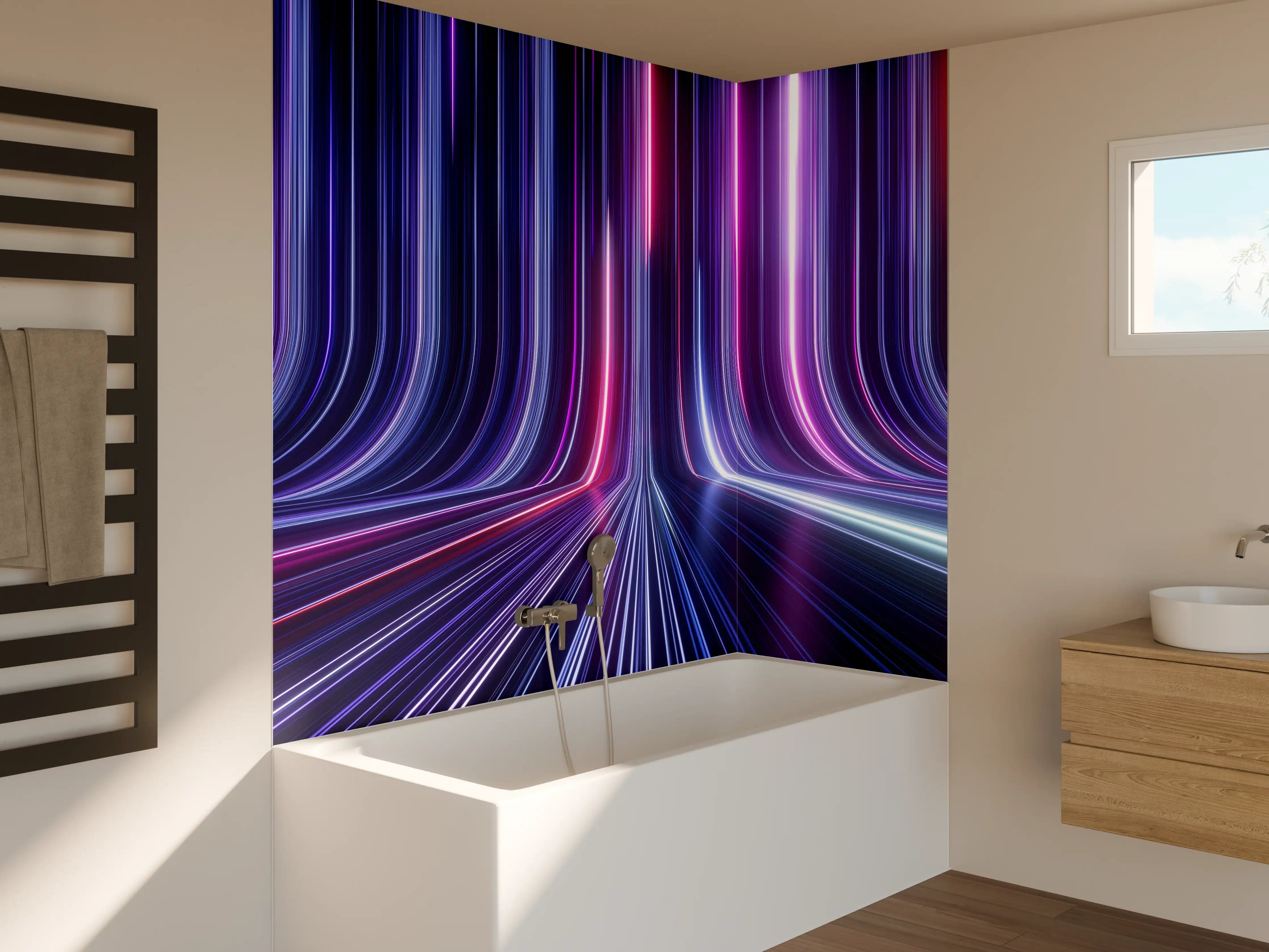 Badewannen-Rückwand - Futuristisches Neon Design